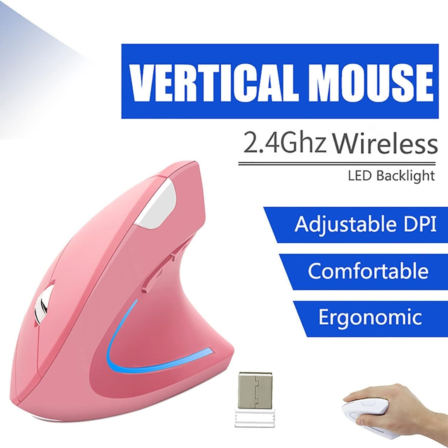 Ratón Vertical Ergonómico Inalámbrico Jisiyuan Rosa 800/1200/1600 DPI