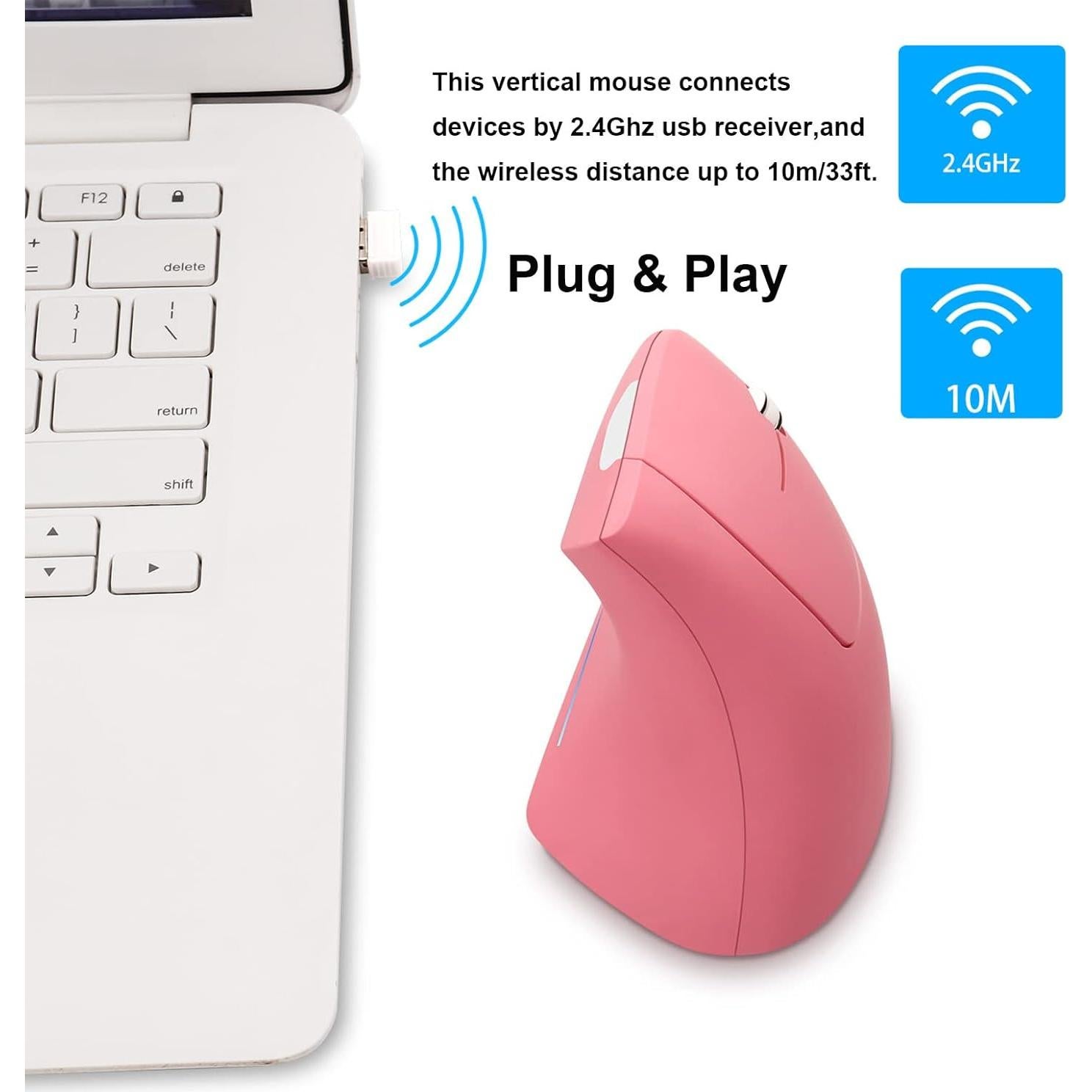 Ratón Vertical Ergonómico Inalámbrico Jisiyuan Rosa 800/1200/1600 DPI