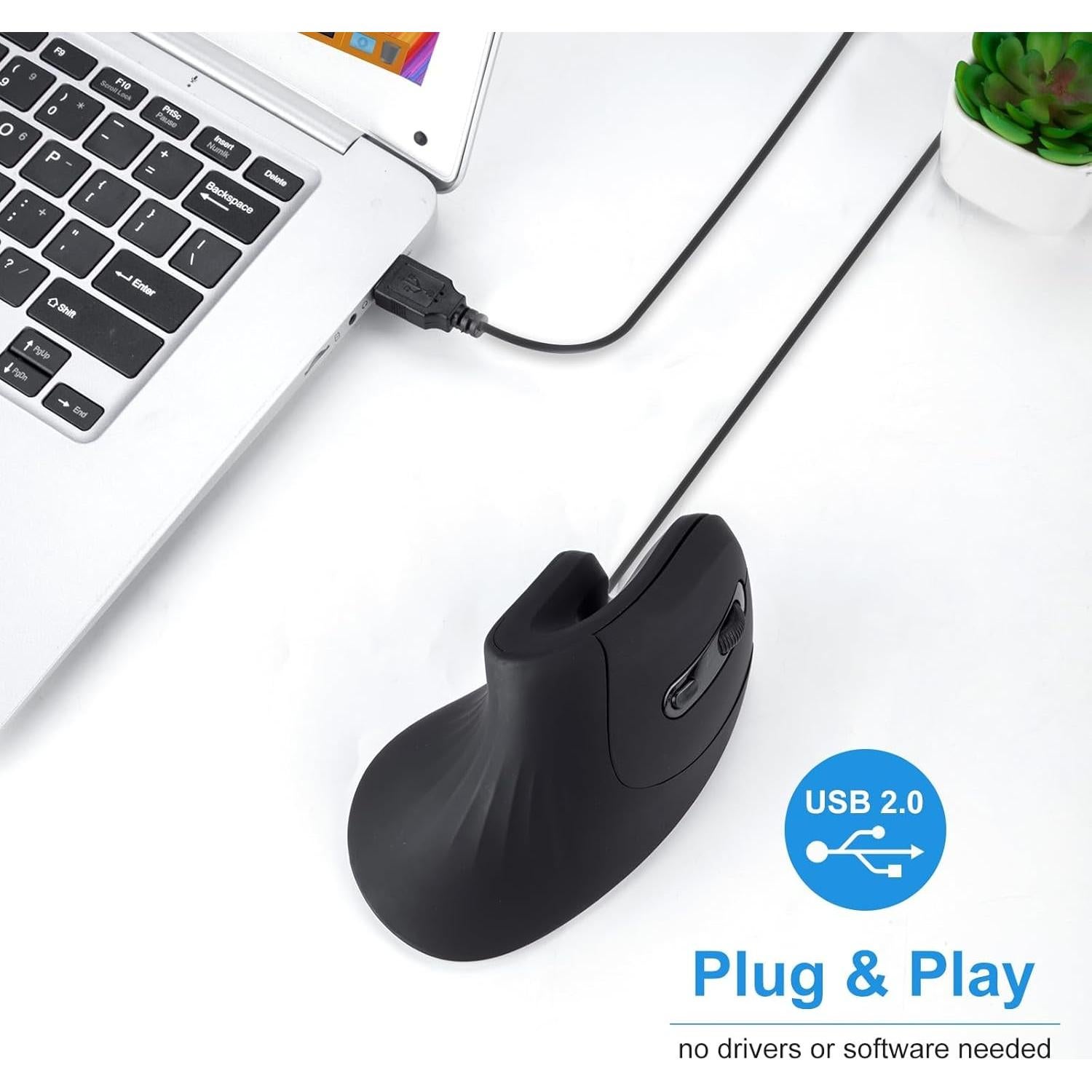 Ratón Vertical Ergonómico HXMJ USB 1.5m Clic Silencioso Negro