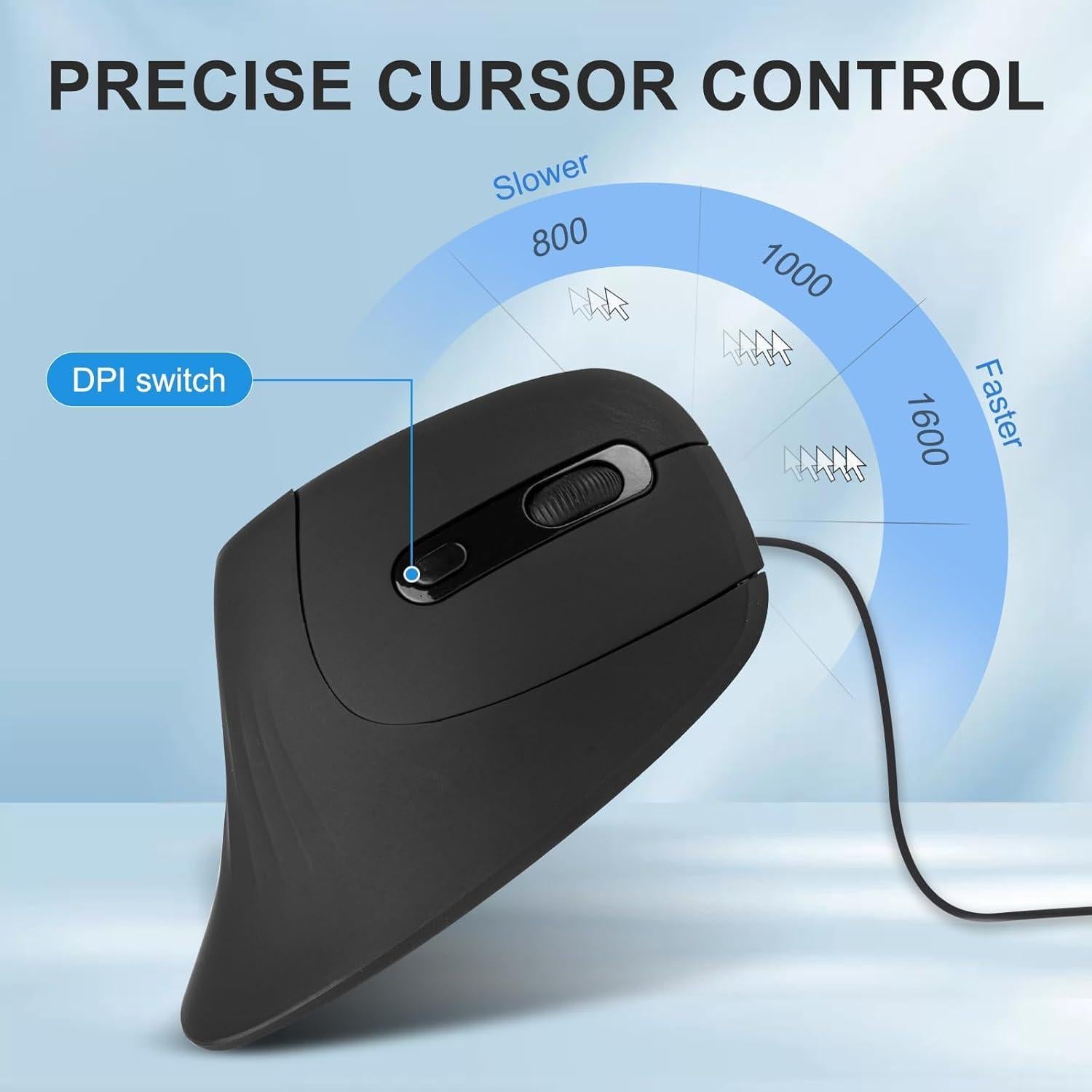 Ratón Vertical Ergonómico HXMJ USB 1.5m Clic Silencioso Negro