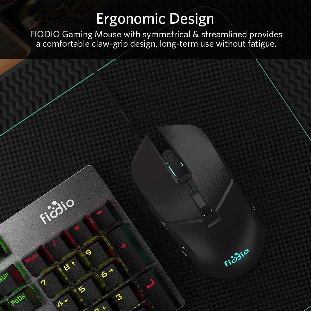 Ratón Gaming Fiodio F260 USB Ergonómico 5500 DPI RGB Negro
