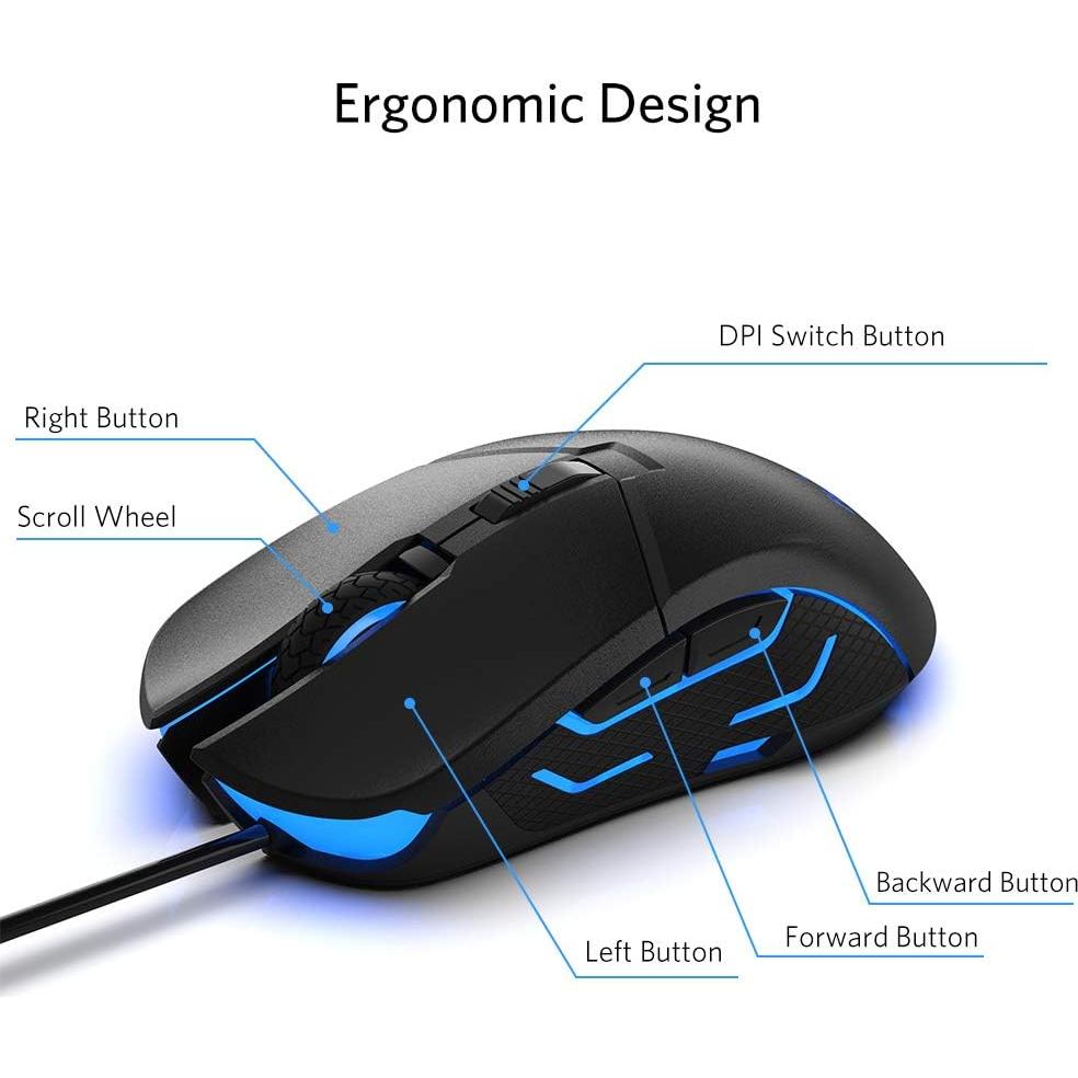 Ratón Gaming Fiodio F260 USB Ergonómico 5500 DPI RGB Negro