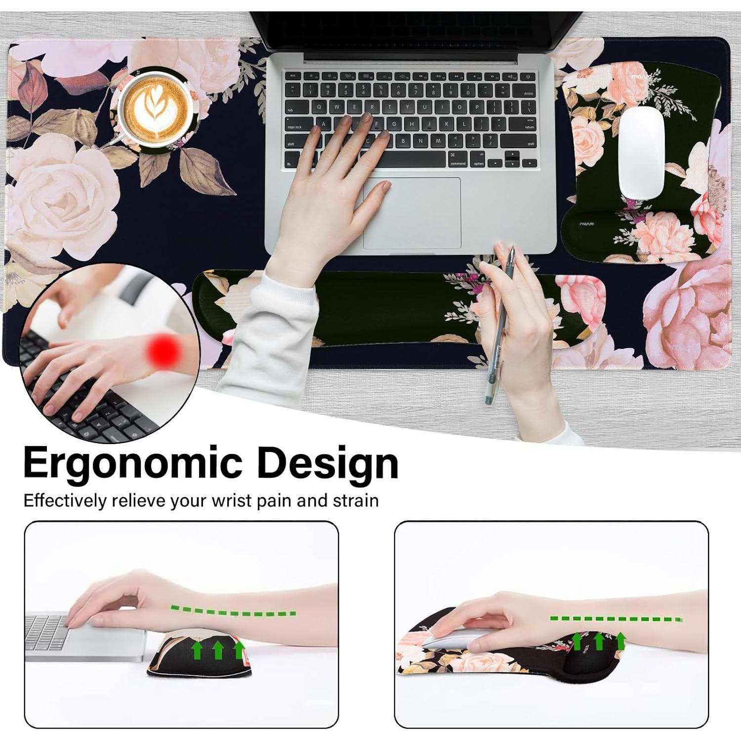 Conjunto Alfombrilla de Teclado y Ratón MOSISO Ergonómico Negro