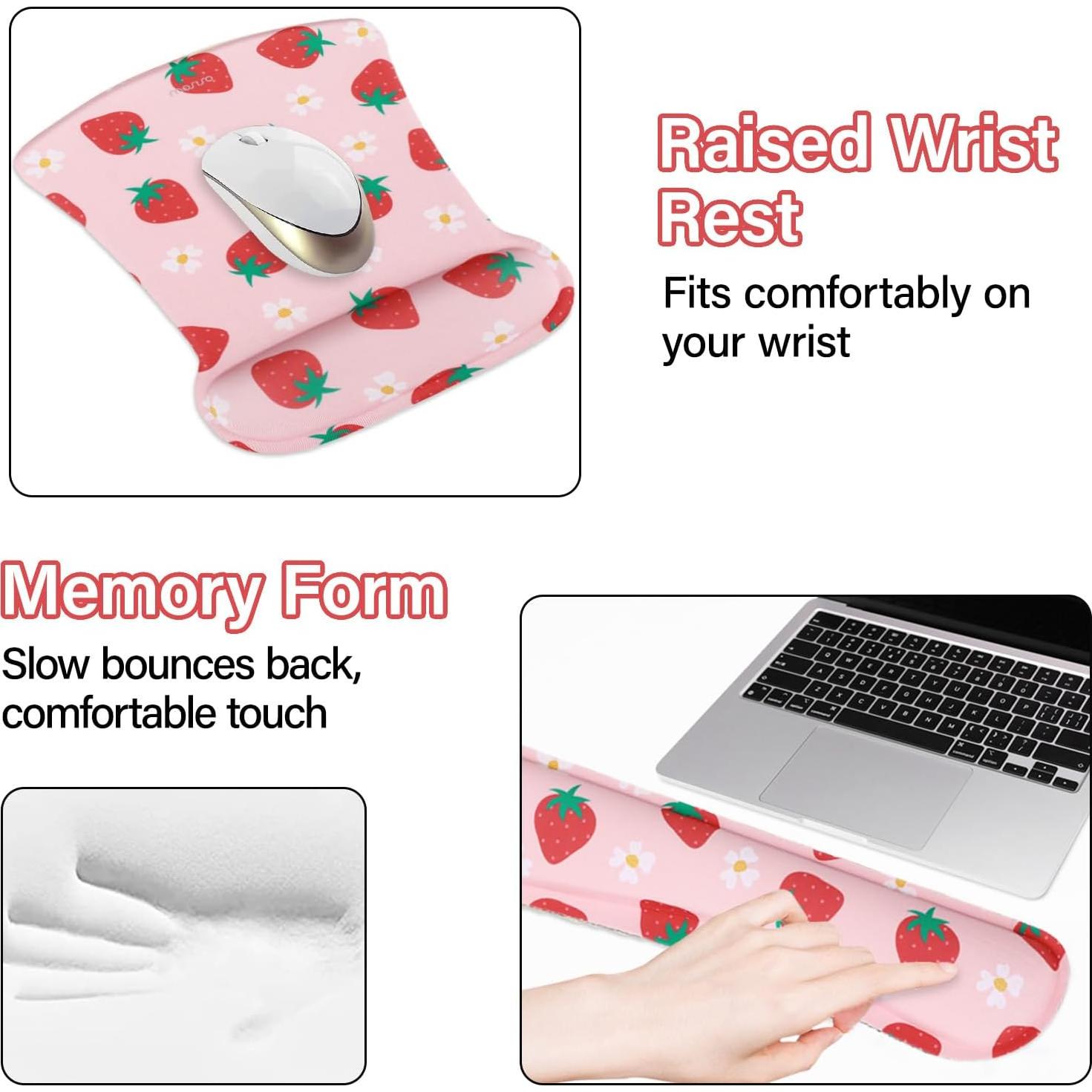 Conjunto Alfombrilla de Escritorio MOSISO Ergonomica Fresa 90x40cm