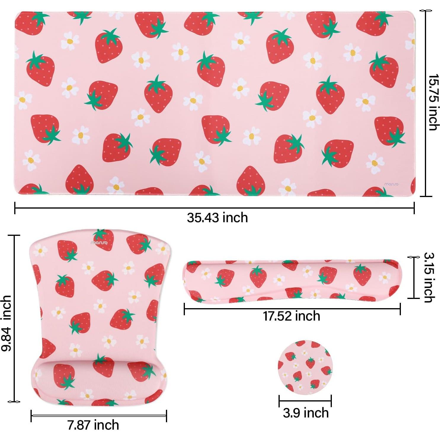 Conjunto Alfombrilla de Escritorio MOSISO Ergonomica Fresa 90x40cm