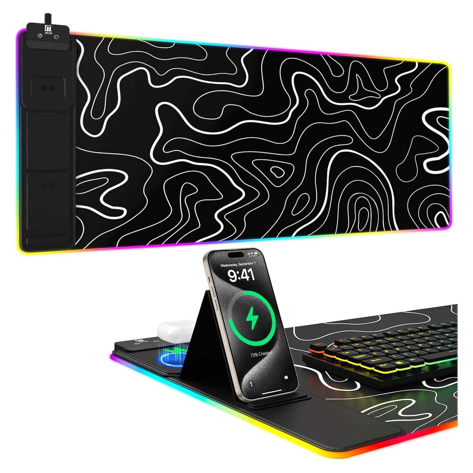 Alfombrilla de Mouse Miroddi RGB con Carga Inalámbrica 80x40cm