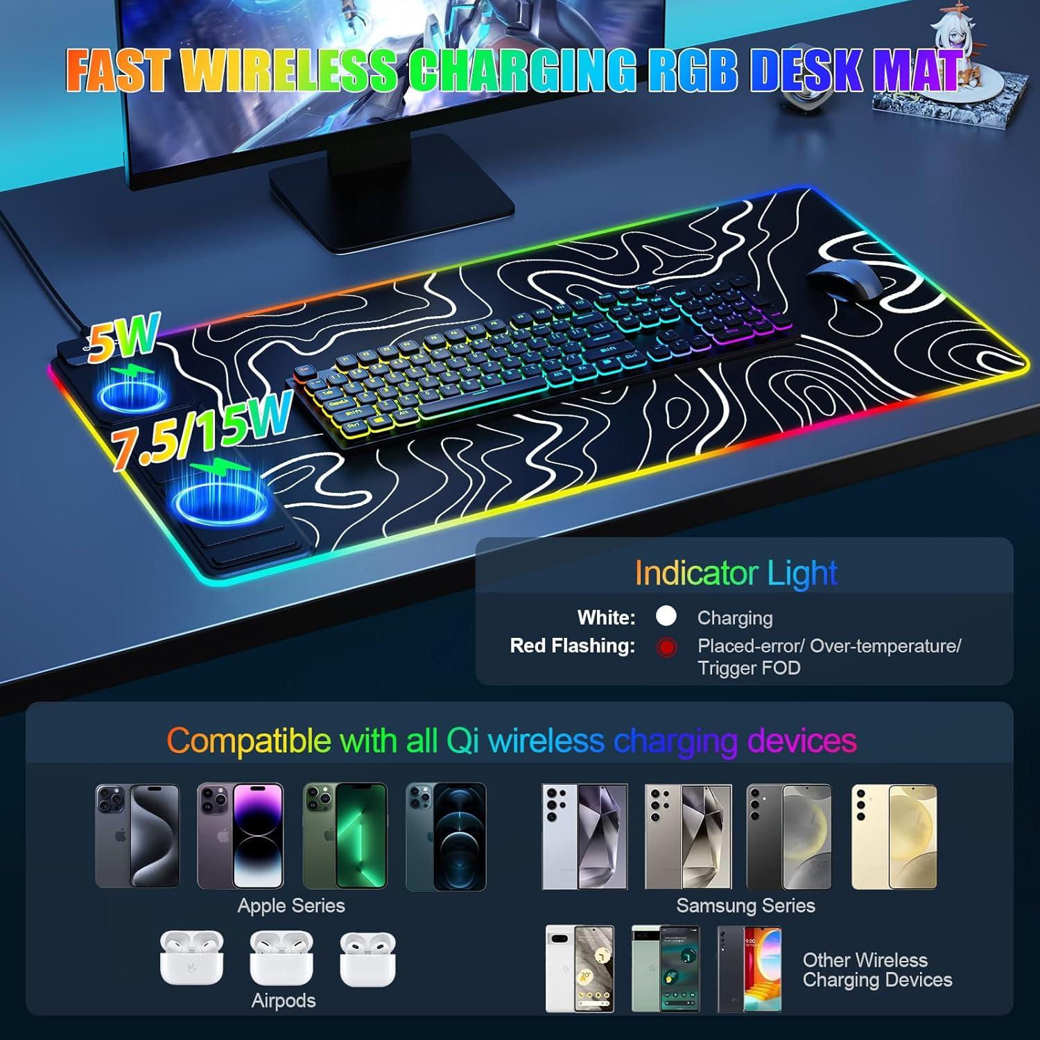Alfombrilla de Mouse Miroddi RGB con Carga Inalámbrica 80x40cm