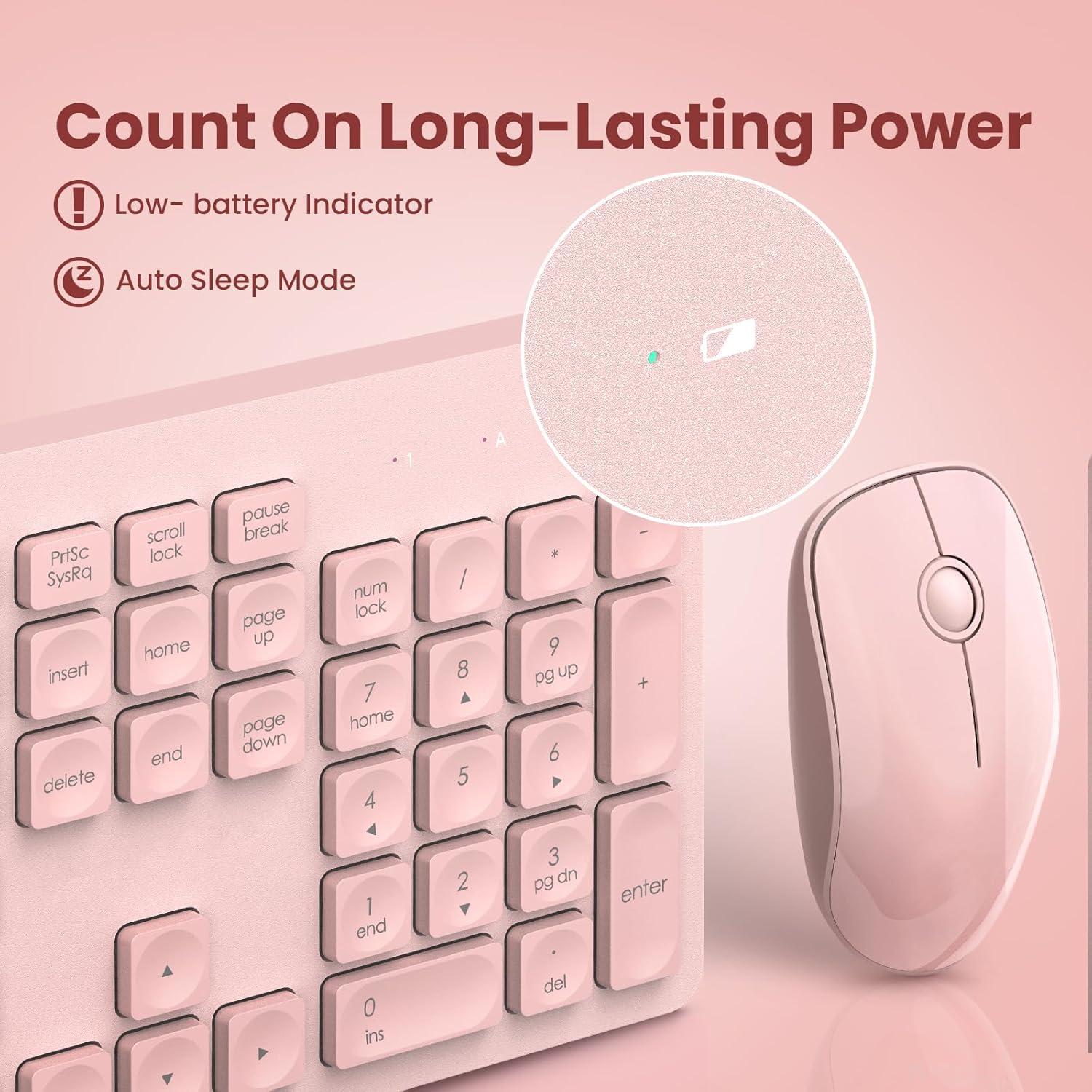 Combo Teclado y Ratón Inalámbrico VEILZOR Rosa 2.4GHz