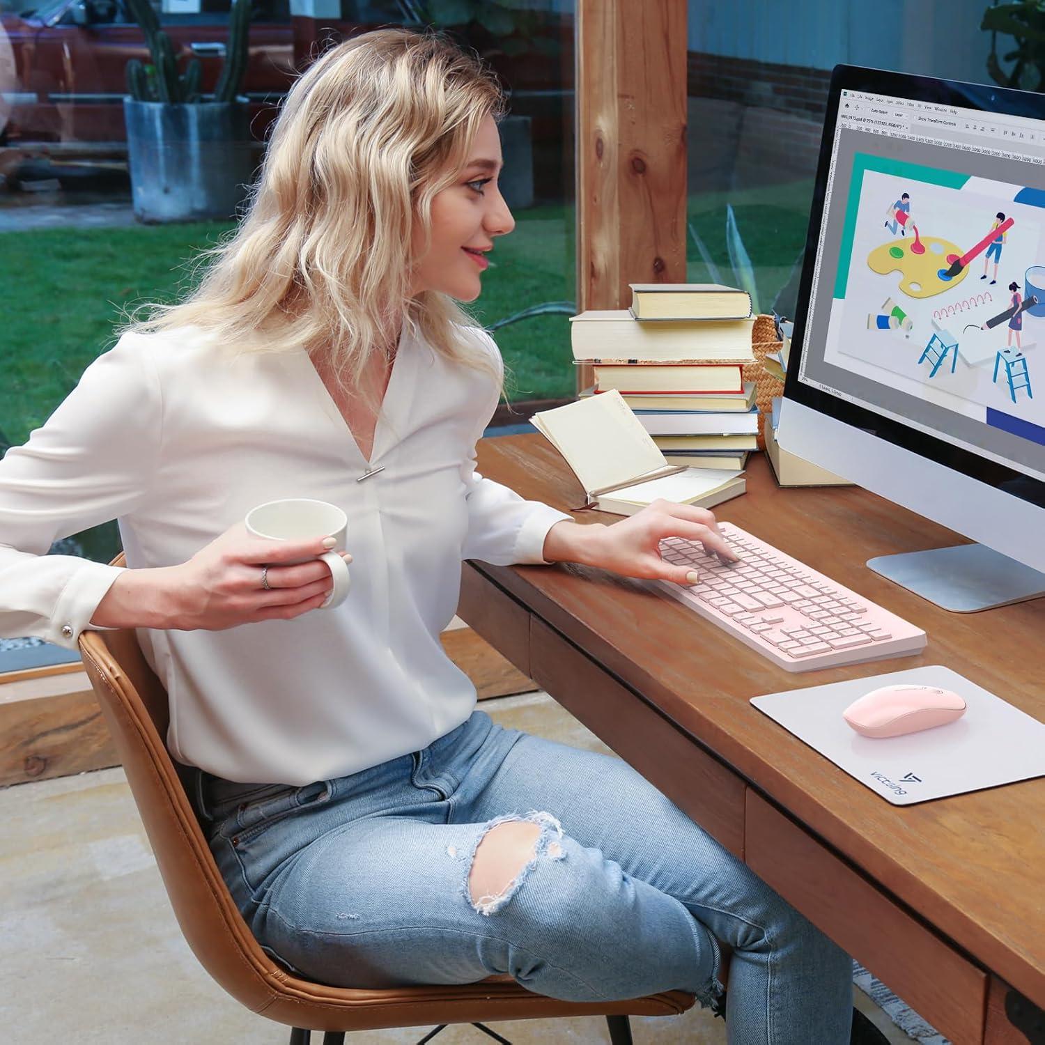 Combo Teclado y Ratón Inalámbrico VEILZOR Rosa 2.4GHz