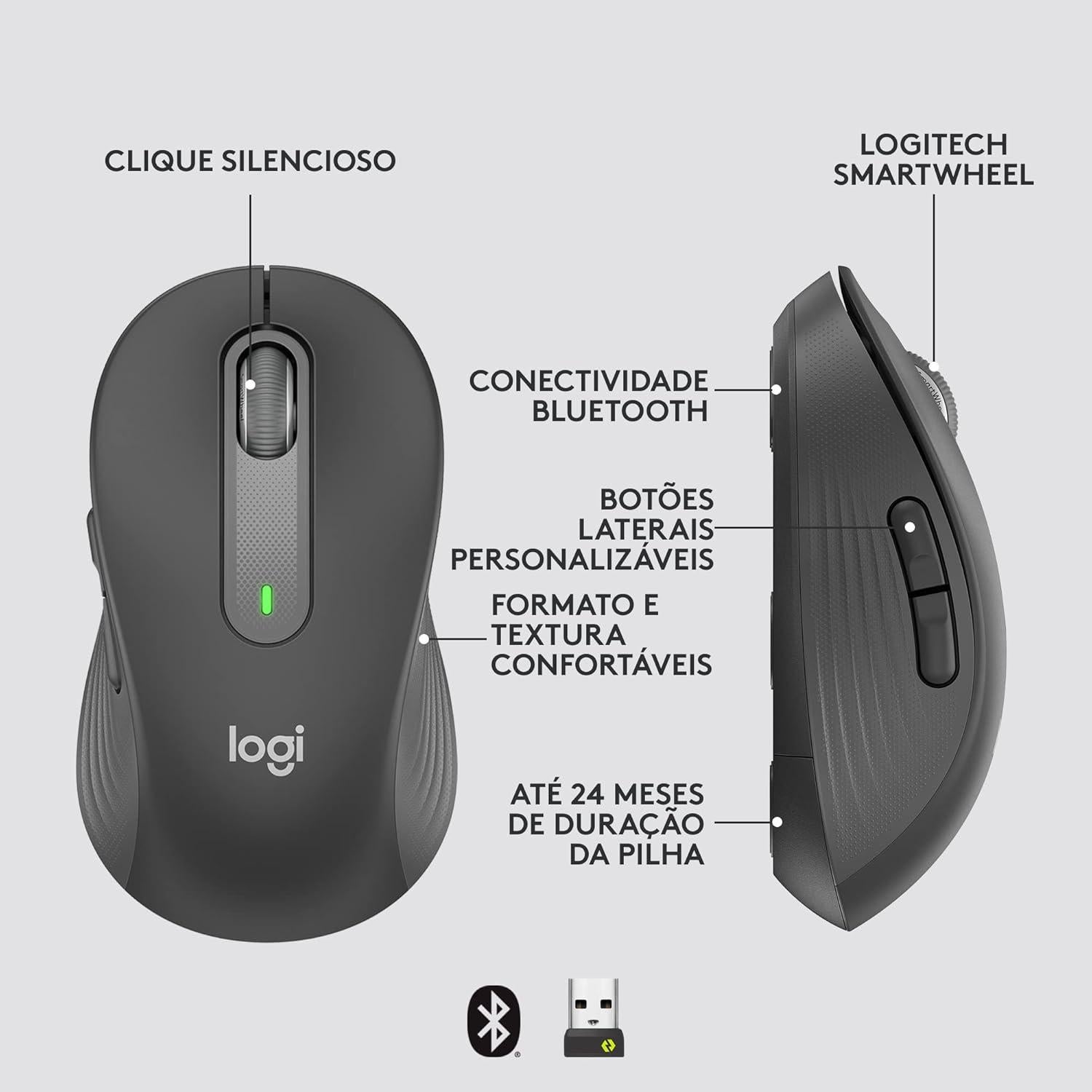 Ratón Inalámbrico Logitech Signature M650 L Grafito - Silencioso, 2 Años Batería, Conexión Bluetooth
