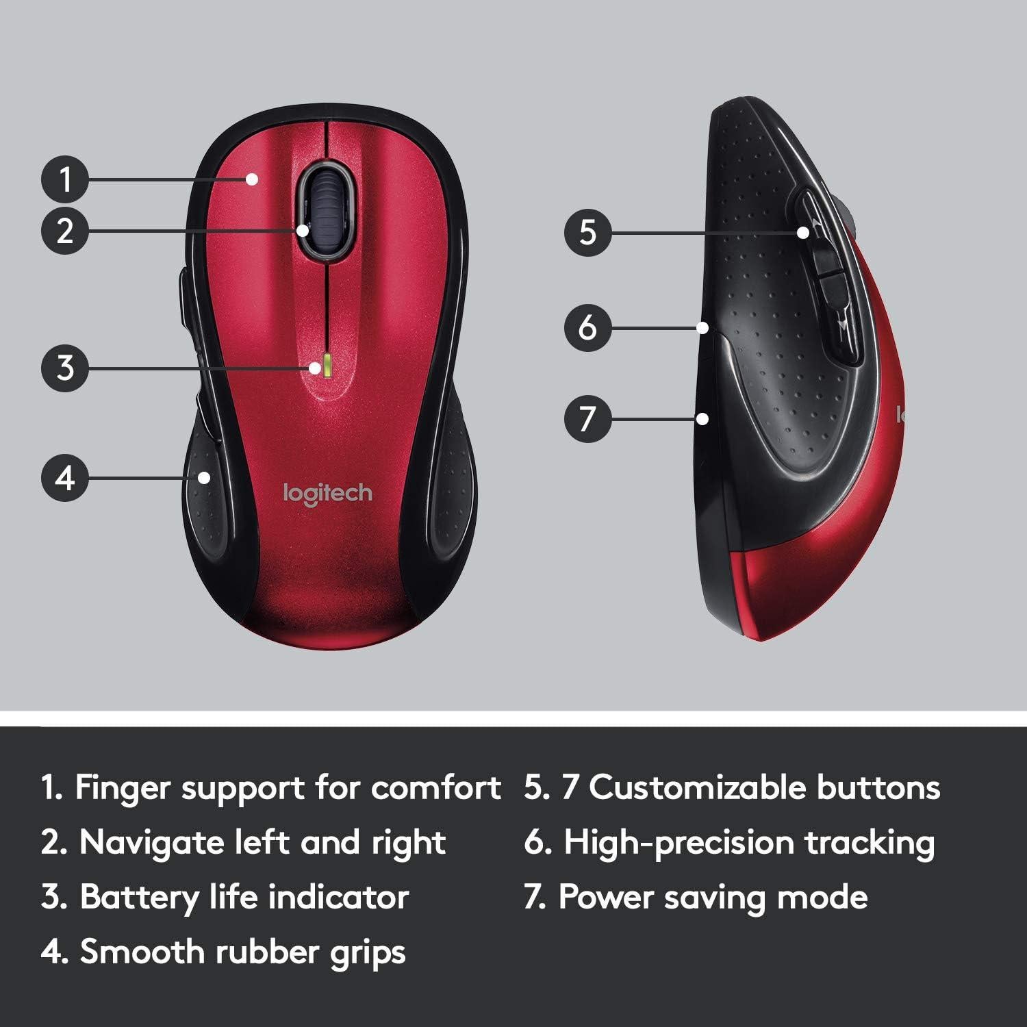 Ratón Inalámbrico Logitech M510 Rojo - Ergonomía y Control