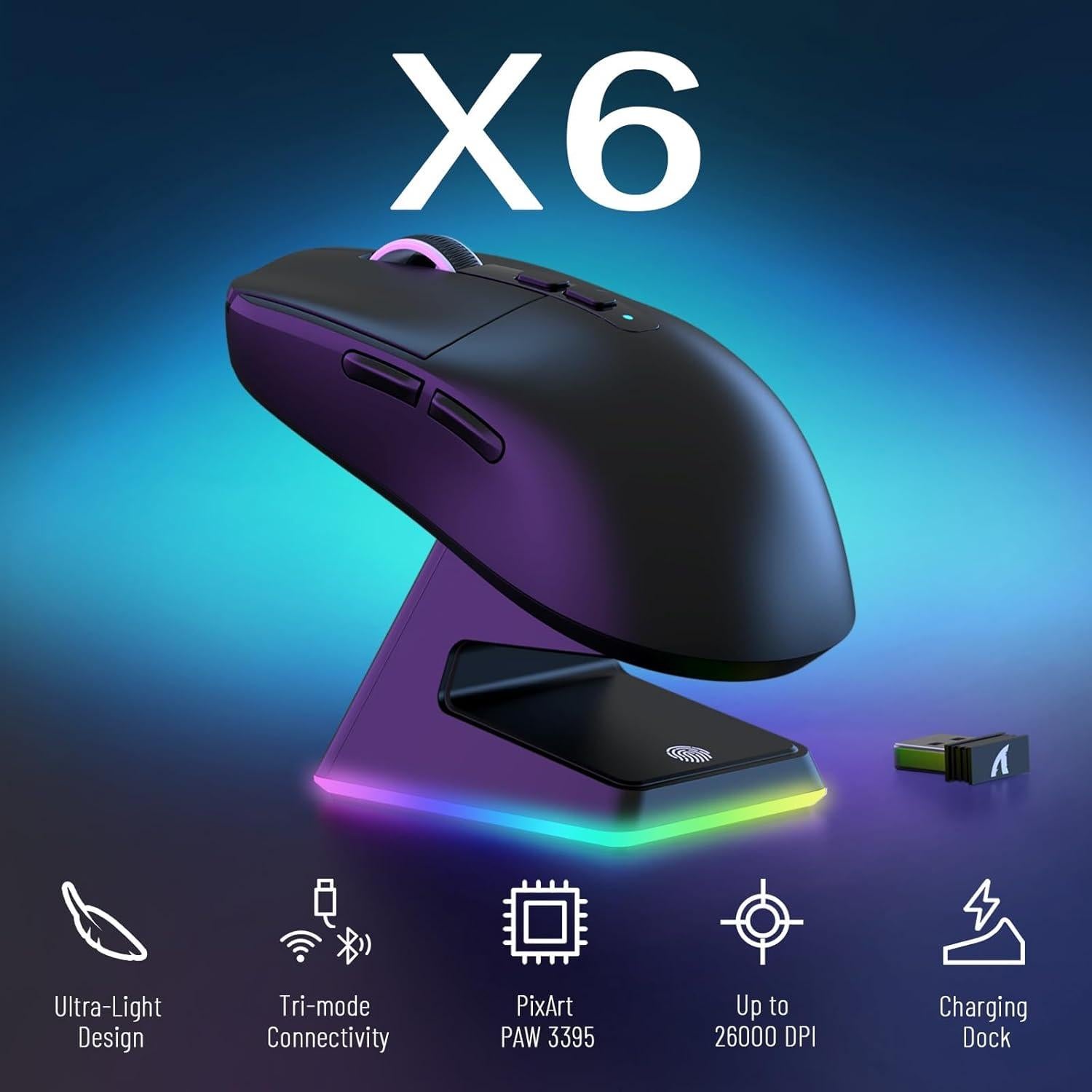 Ratón Gaming Inalámbrico MAMBASNAKE Attack Shark X6 RGB