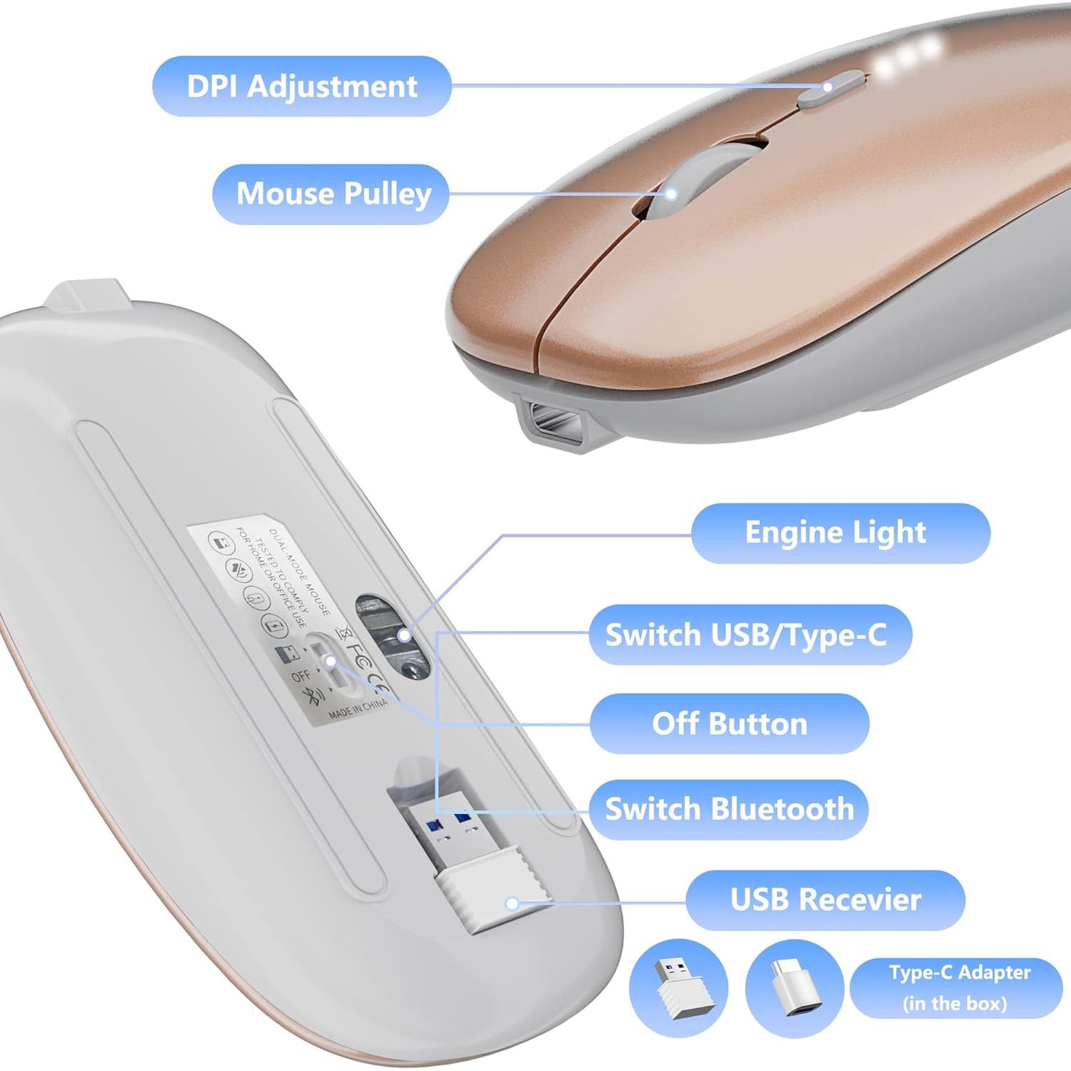 Ratón Silencioso Inalámbrico Recargable QIJIAYI X7 - Dorado