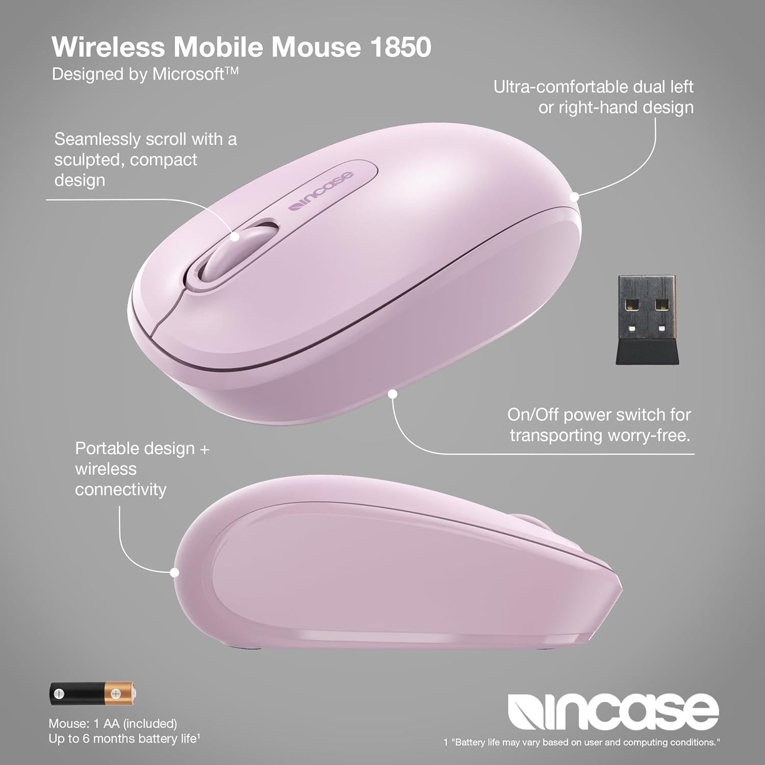 Mouse Inalámbrico Incase 1850 - Diseño Ergonómico Ambidiestro - Orquídea Clara