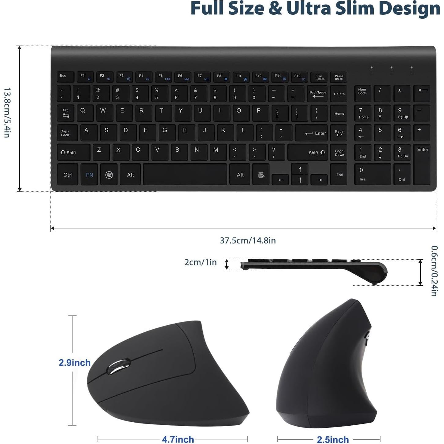 Combo Teclado y Ratón Inalámbrico Ergonómico Fonicer para Zurdos