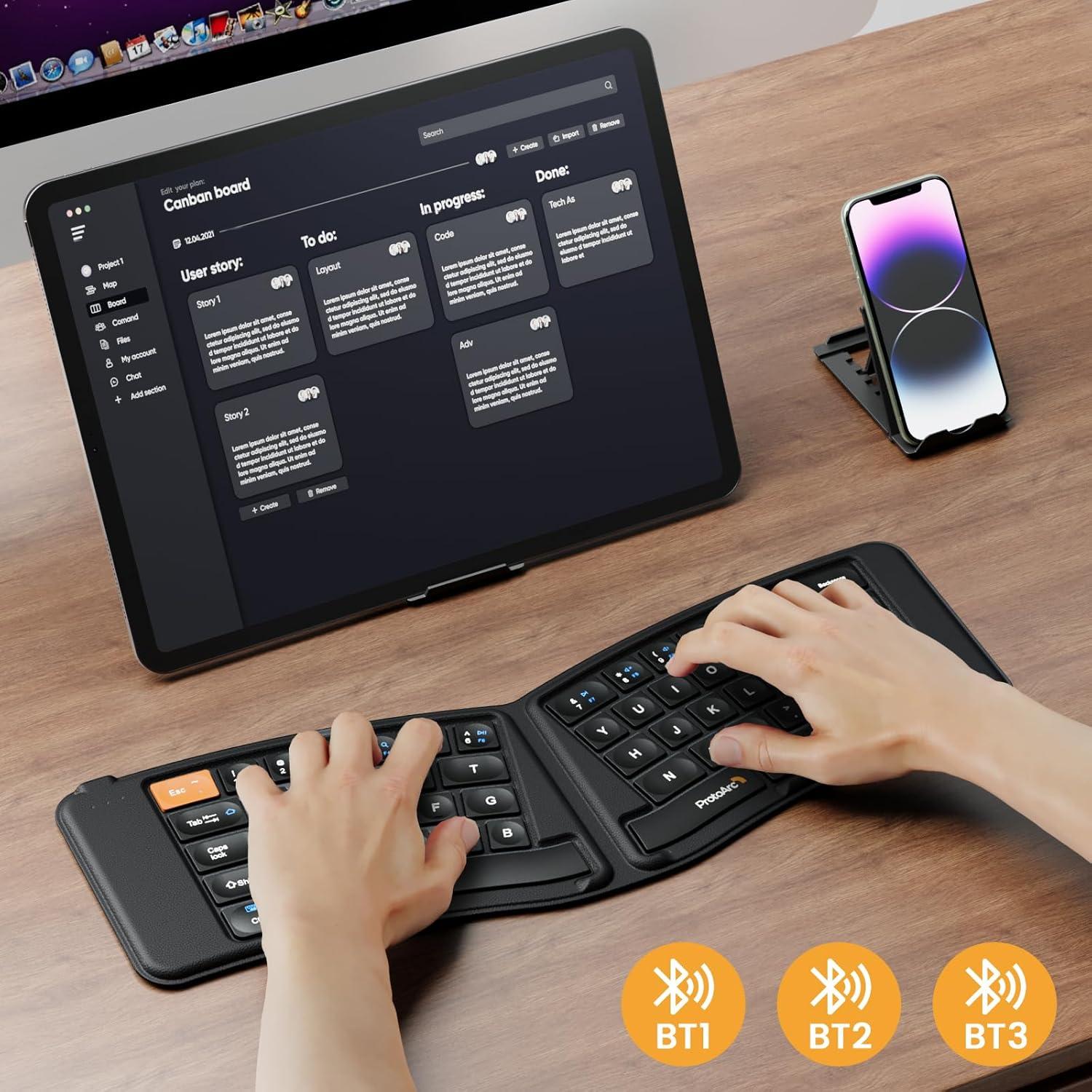 Teclado Ergonómico Plegable ProtoArc XK03 + Ratón Inalámbrico Azul