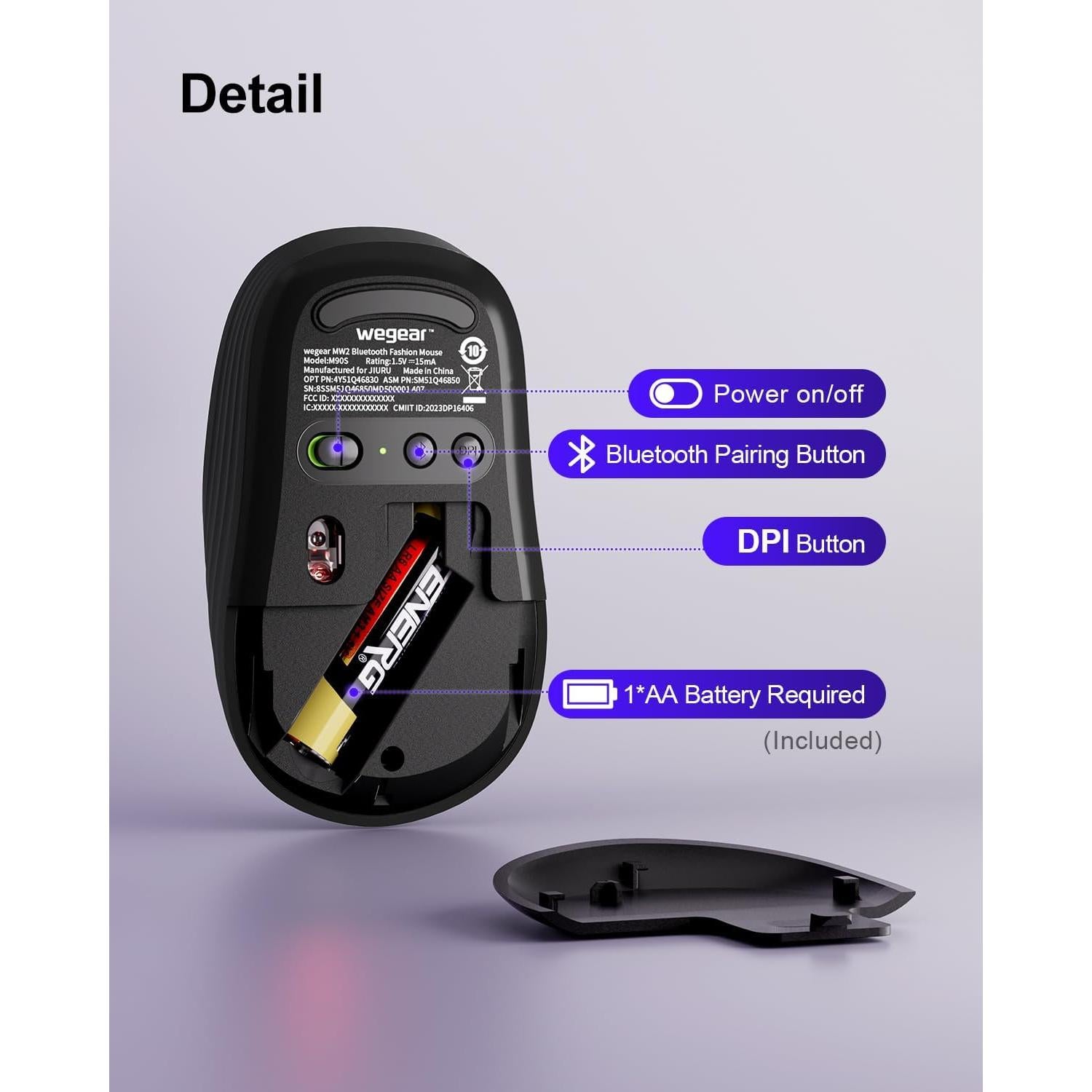 Ratón Inalámbrico Bluetooth wegear MW2, 1600 DPI, Compacto