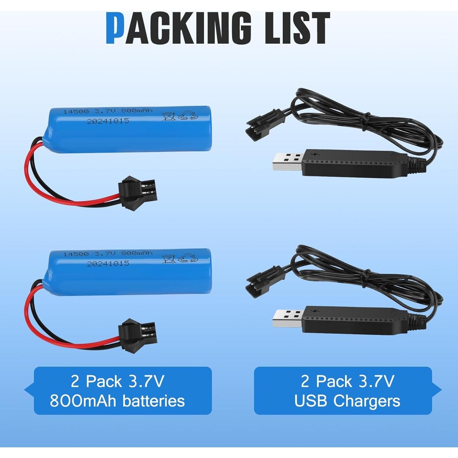 Paquete 2 Baterías Recargables 3.7V 800mAh Hainxc para RC