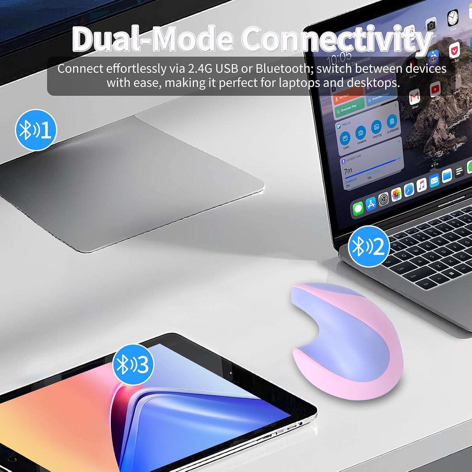 Ratón Ergonómico Inalámbrico KUYHRF Mini Púrpura - Recargable