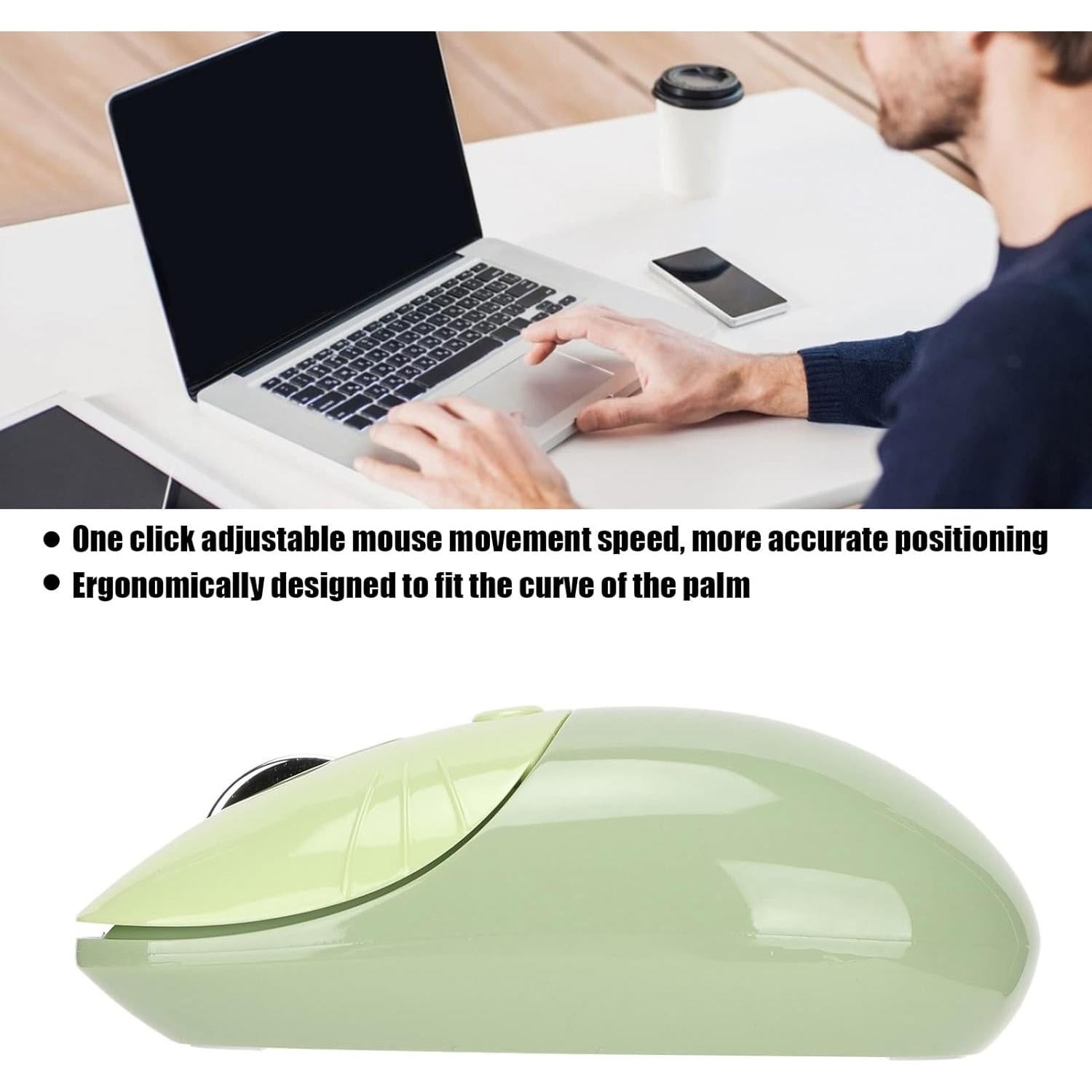 Ratón Bluetooth Heayzoki Verde Silencioso 3 Niveles DPI