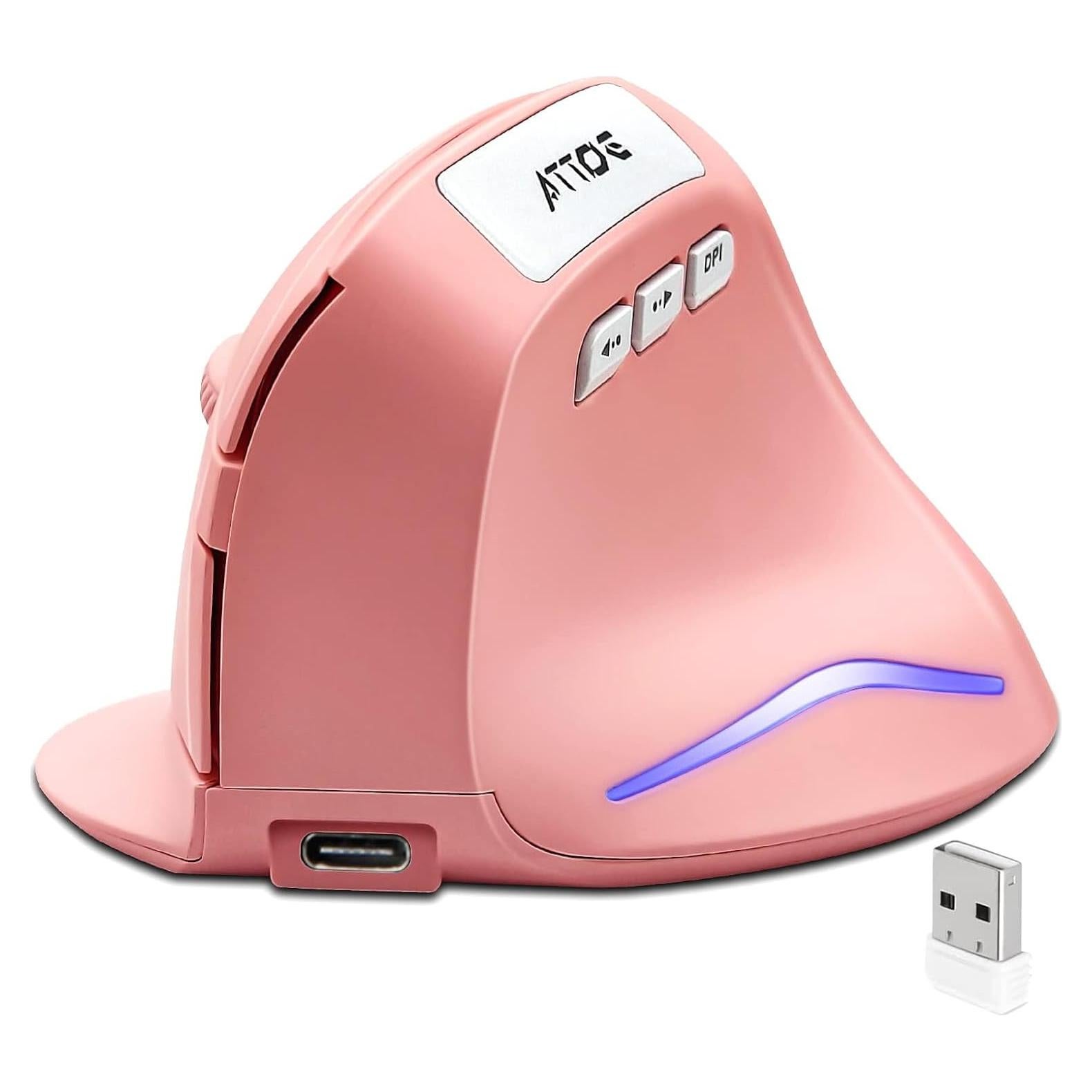 Ratón Óptico Ergonómico Vertical Inalámbrico Rosa 2400 DPI