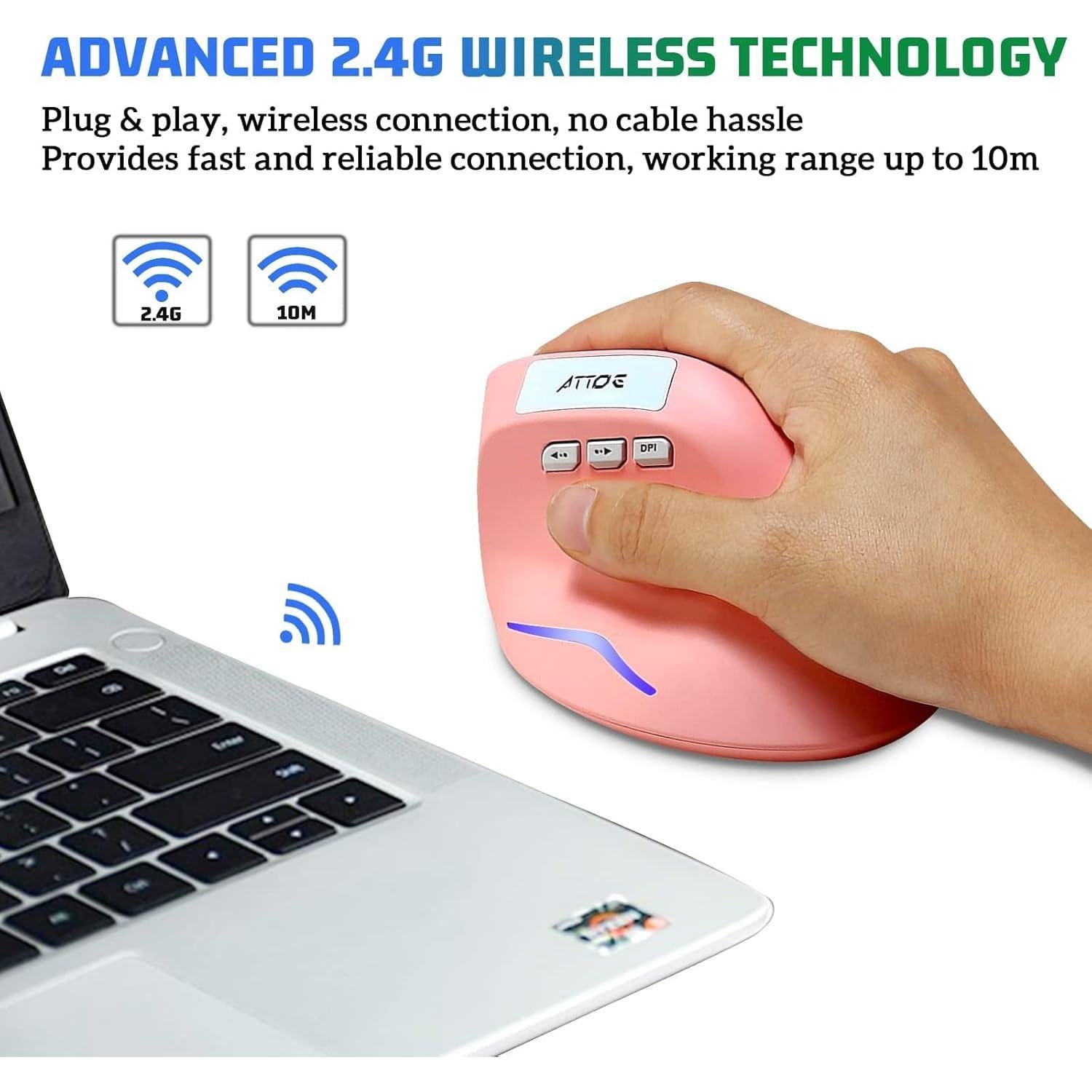 Ratón Óptico Ergonómico Vertical Inalámbrico Rosa 2400 DPI