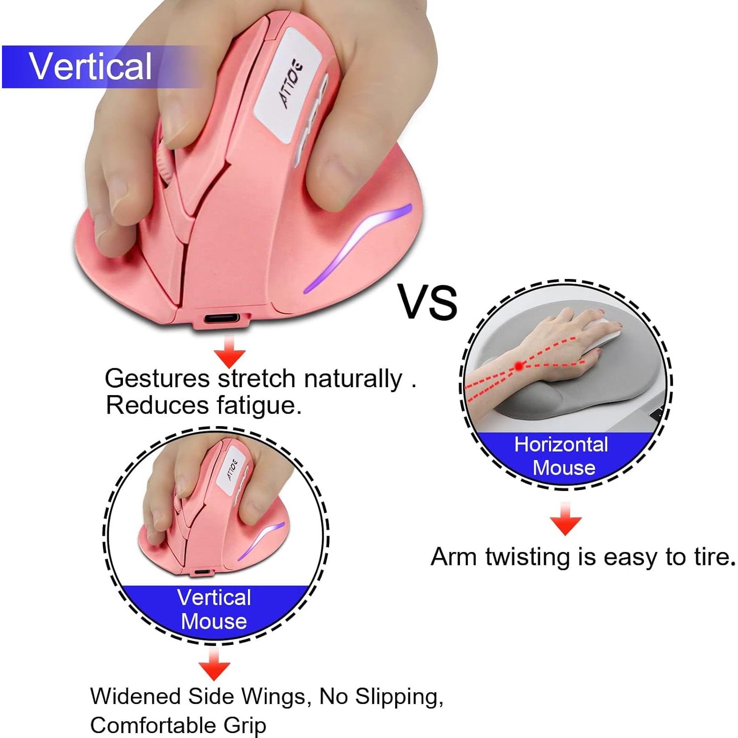 Ratón Óptico Ergonómico Vertical Inalámbrico Rosa 2400 DPI