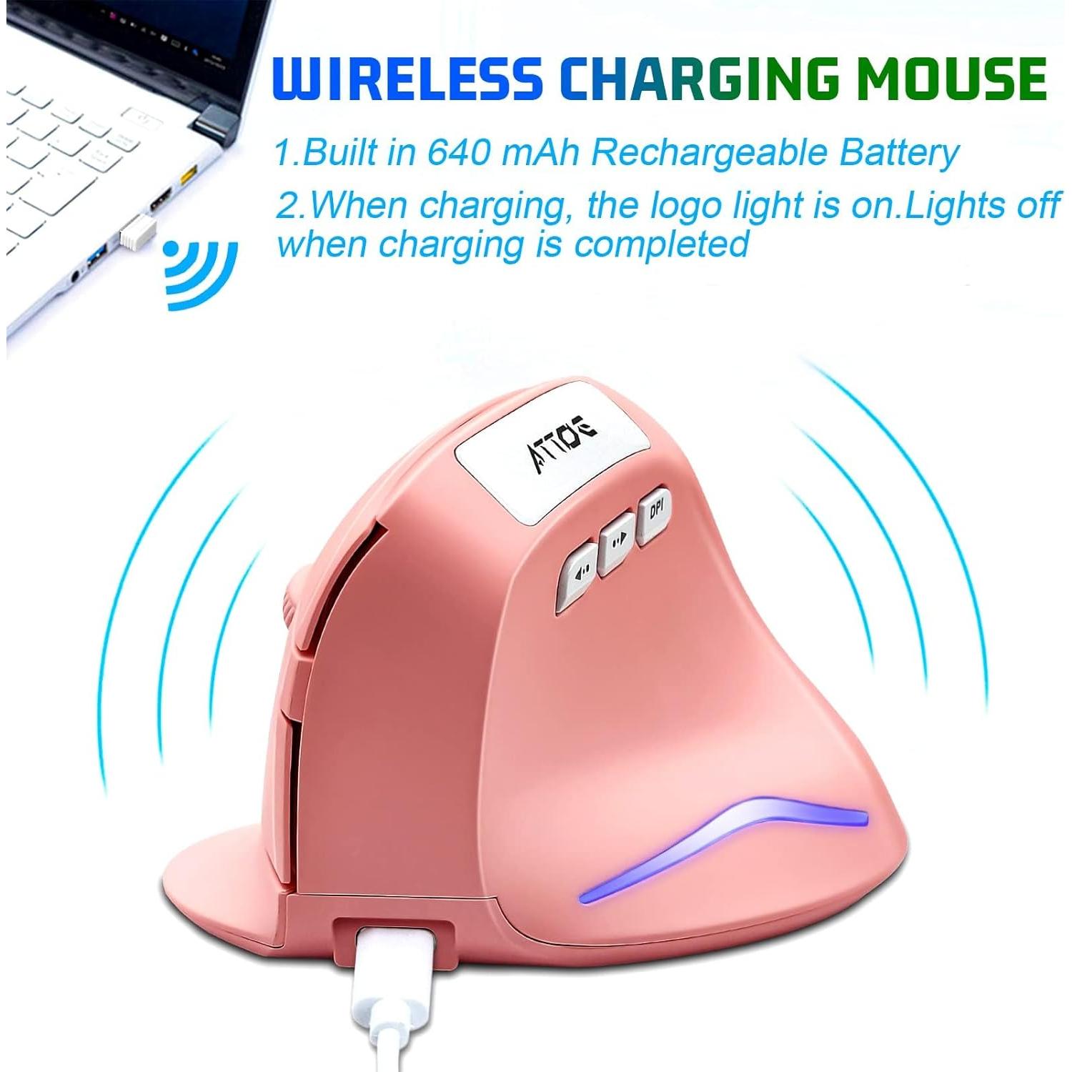 Ratón Óptico Ergonómico Vertical Inalámbrico Rosa 2400 DPI