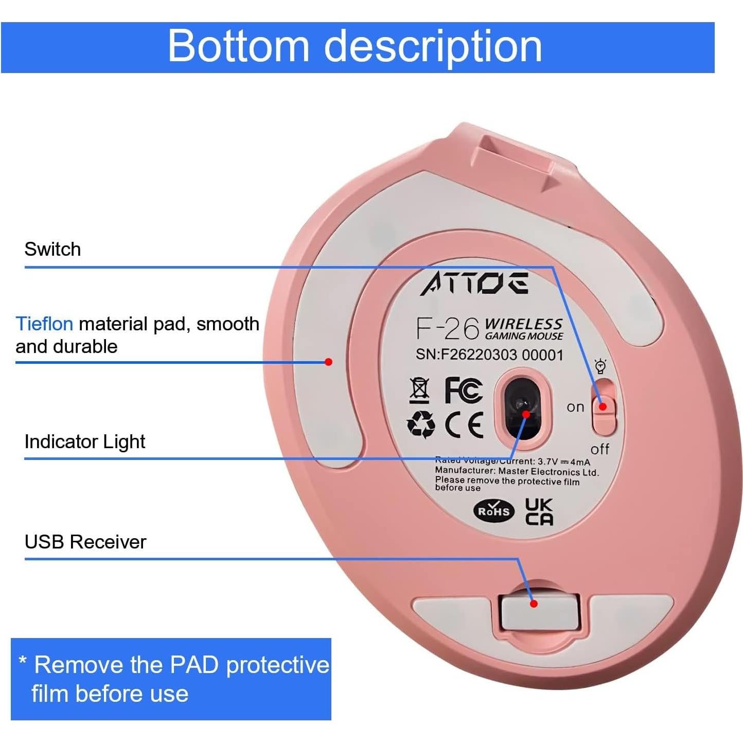 Ratón Óptico Ergonómico Vertical Inalámbrico Rosa 2400 DPI
