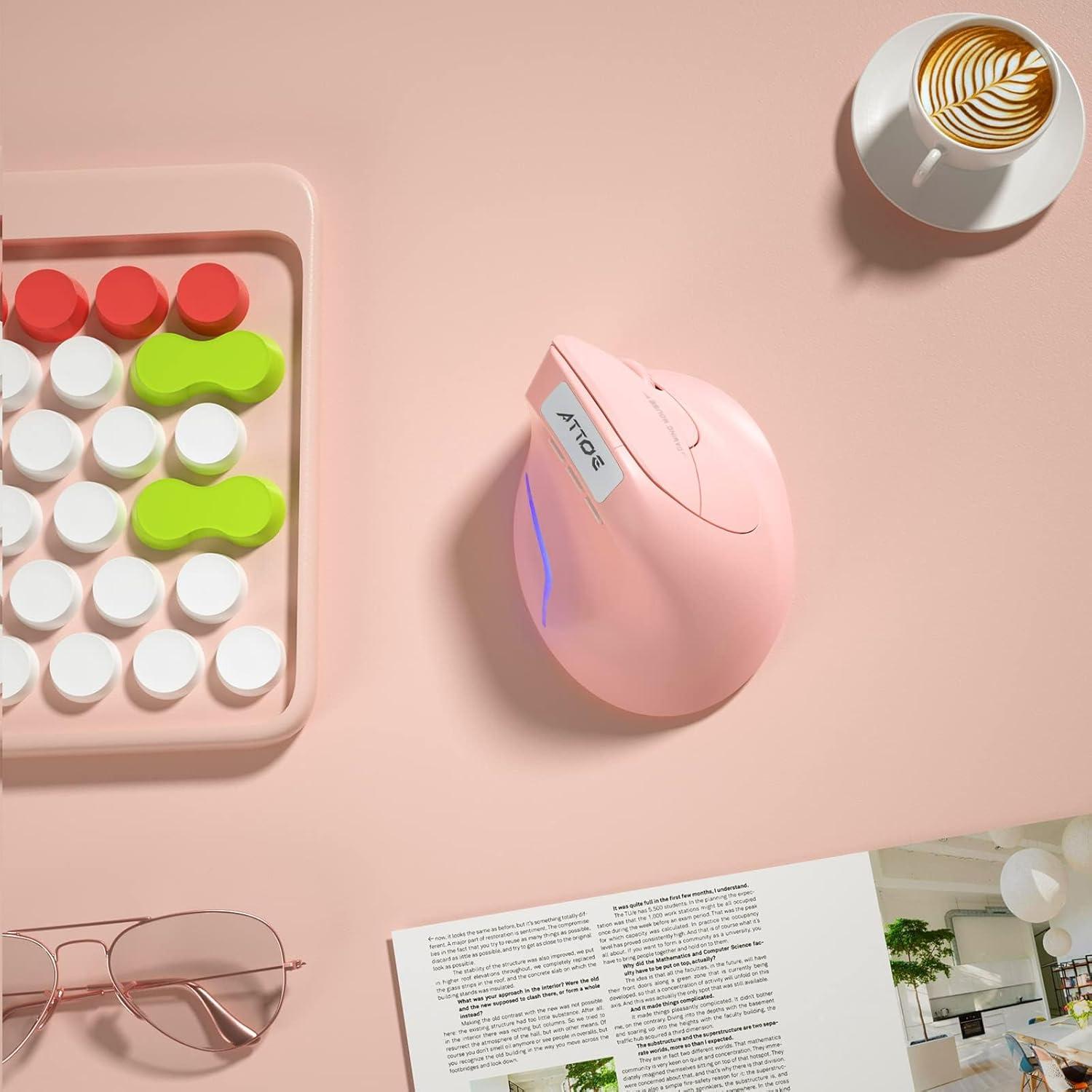 Ratón Óptico Ergonómico Vertical Inalámbrico Rosa 2400 DPI