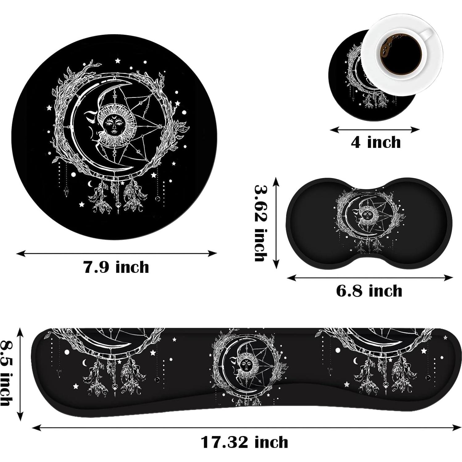 Keyboard Wrist Rest and Mouse Pad Wrist Rest Set with Coasters [4Pcs], Ergonomic Support, Non-Slip Rubber Base for Home OfficeEasy Typing & Pain Relief, Celestial Theme Sun with Crescent Moon