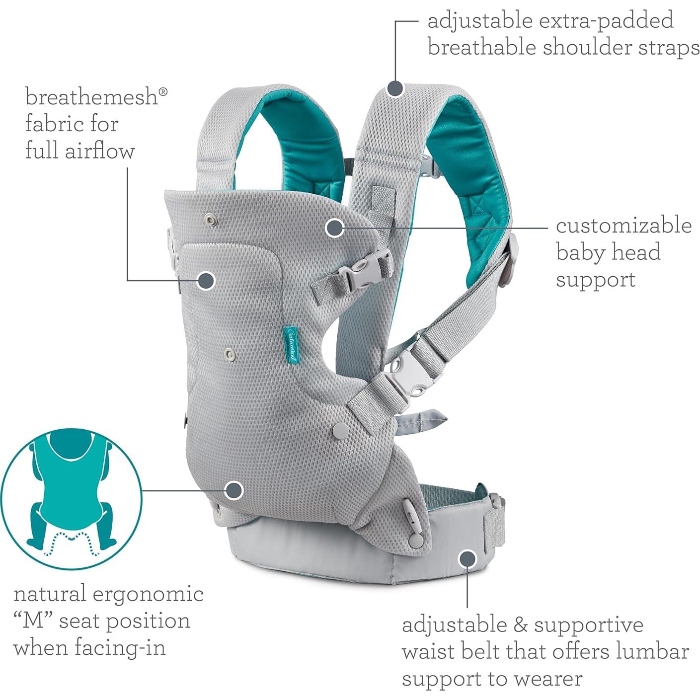 Infantino Flip 4-en-1 Portabebés Gris Claro - Ergonómico, Ajustable