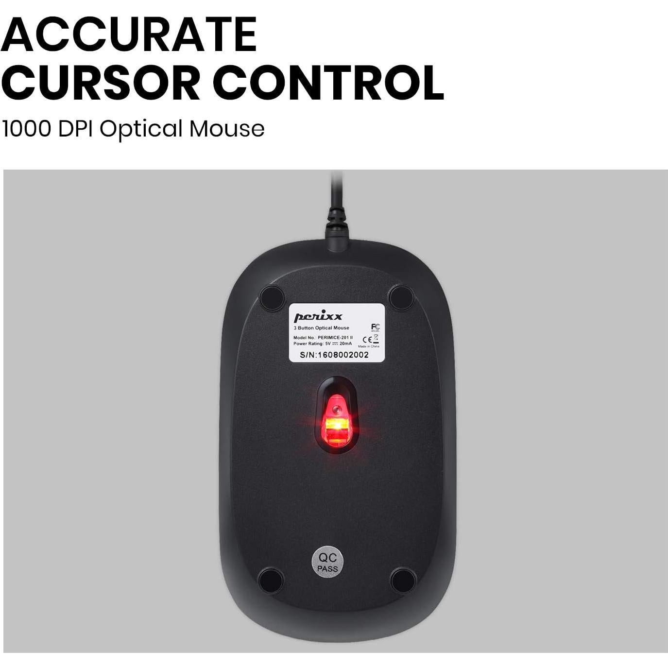 Ratón Óptico USB Perixx PERIMICE-201U 3 Botones 1000dpi Negro