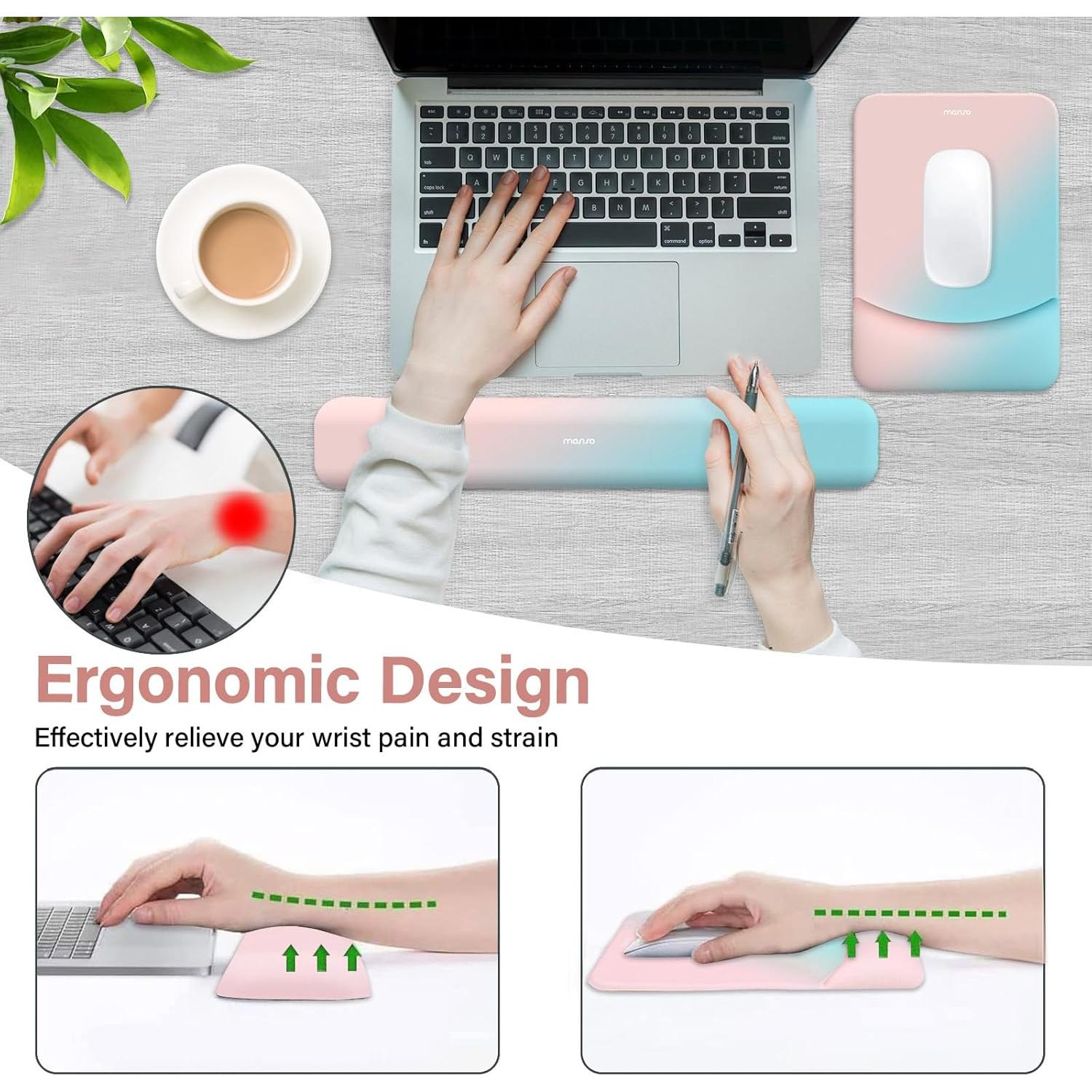 Soporte Reposamuñecas MOSISO Ergonomico Azul para Teclado y Ratón