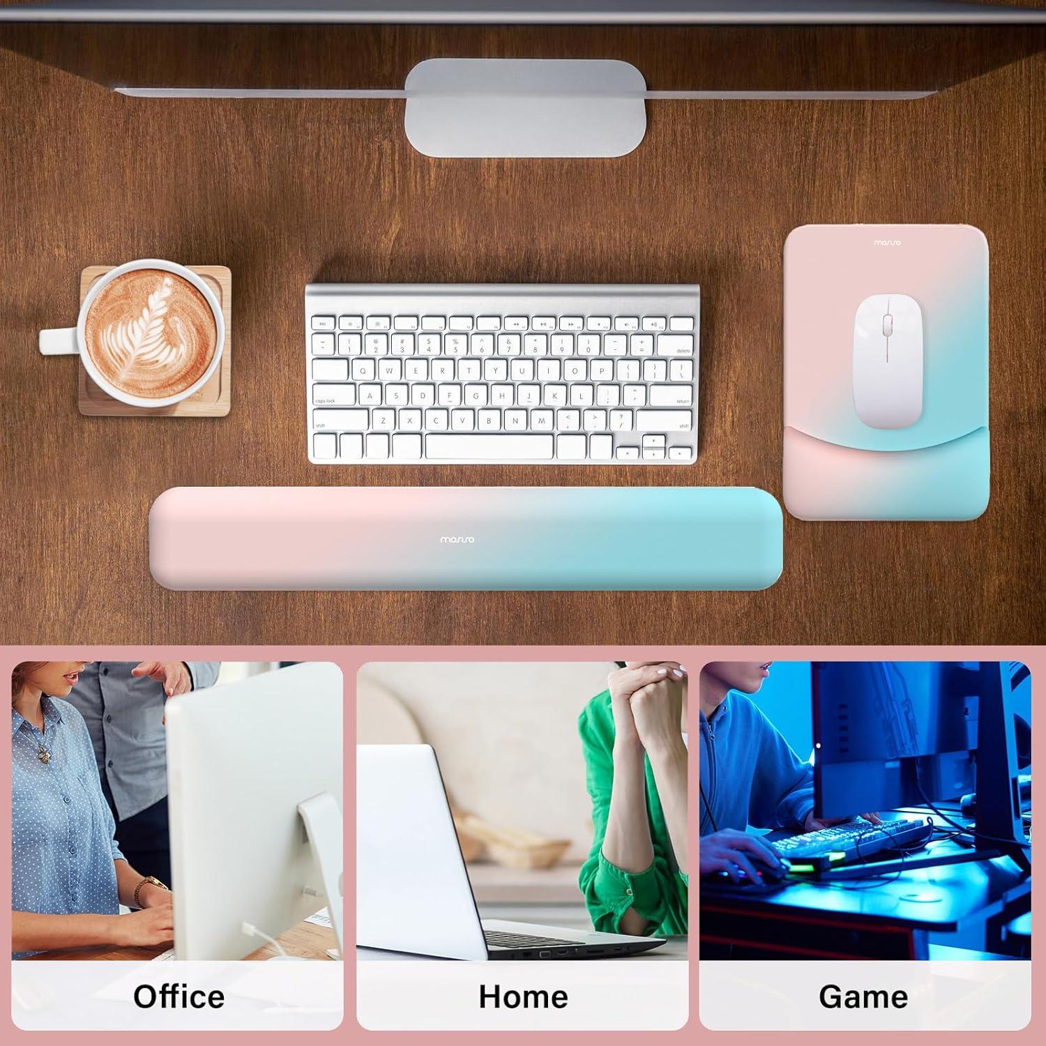 Soporte Reposamuñecas MOSISO Ergonomico Azul para Teclado y Ratón