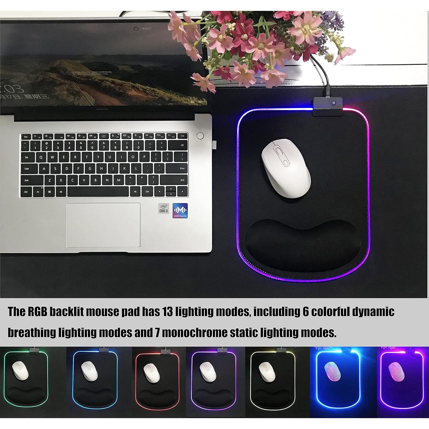 Alfombrilla de Ratón RGB Ergonomica Pinsliee 30x21.5cm Negra