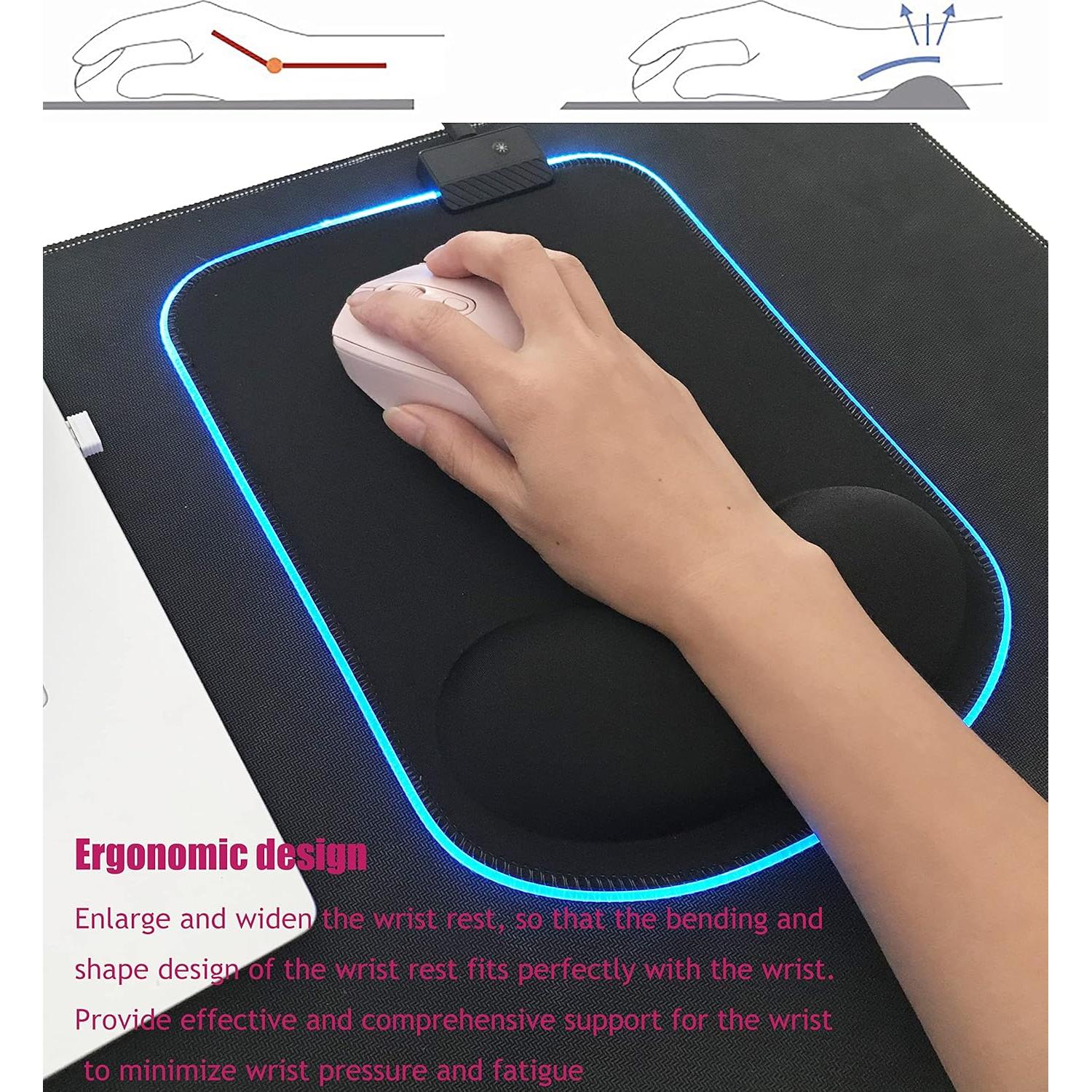 Alfombrilla de Ratón RGB Ergonomica Pinsliee 30x21.5cm Negra