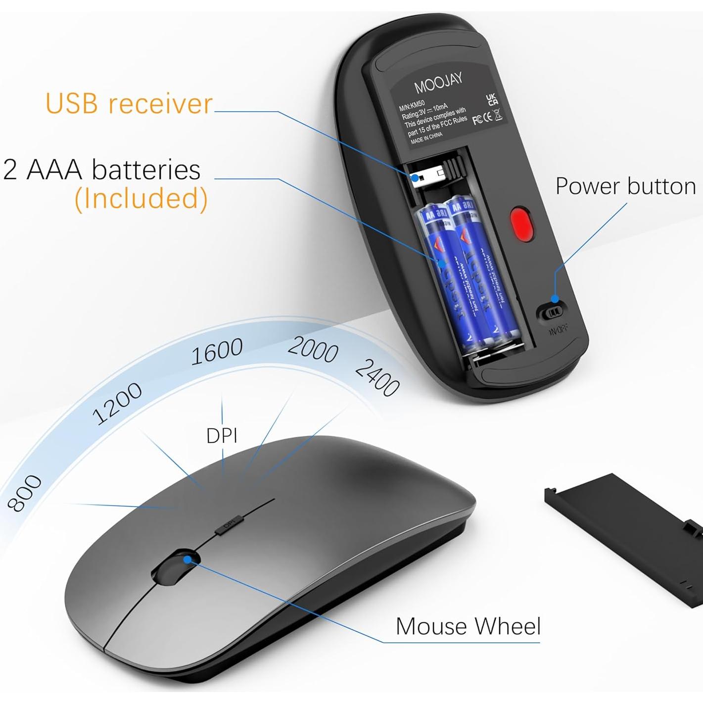 Combo Teclado y Ratón Inalámbricos MOOJAY Silencioso Gris