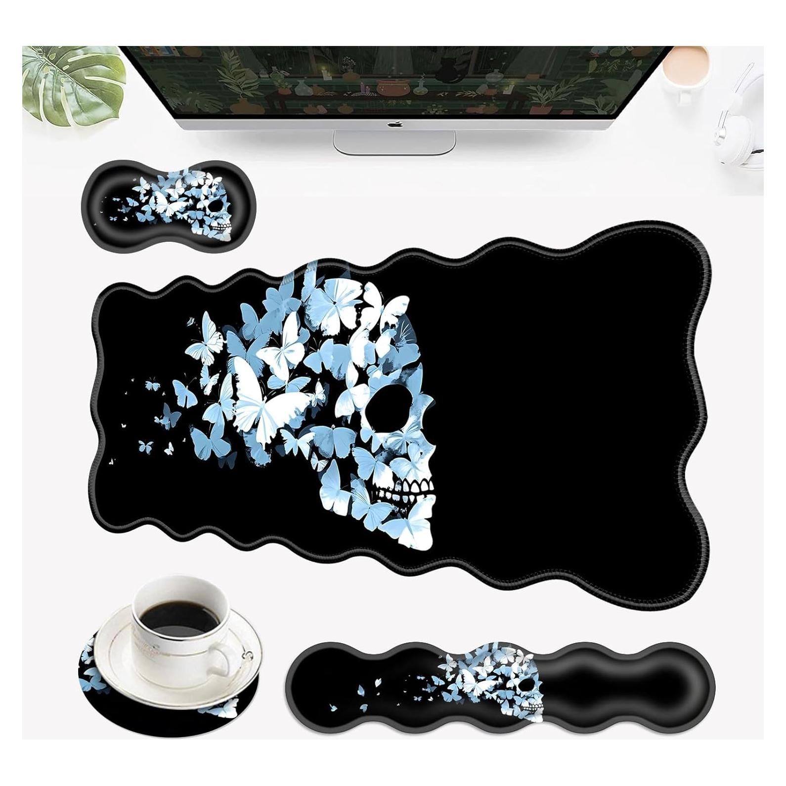 Alfombrilla de escritorio 4 en 1 EFGWSDER Calavera de mariposa