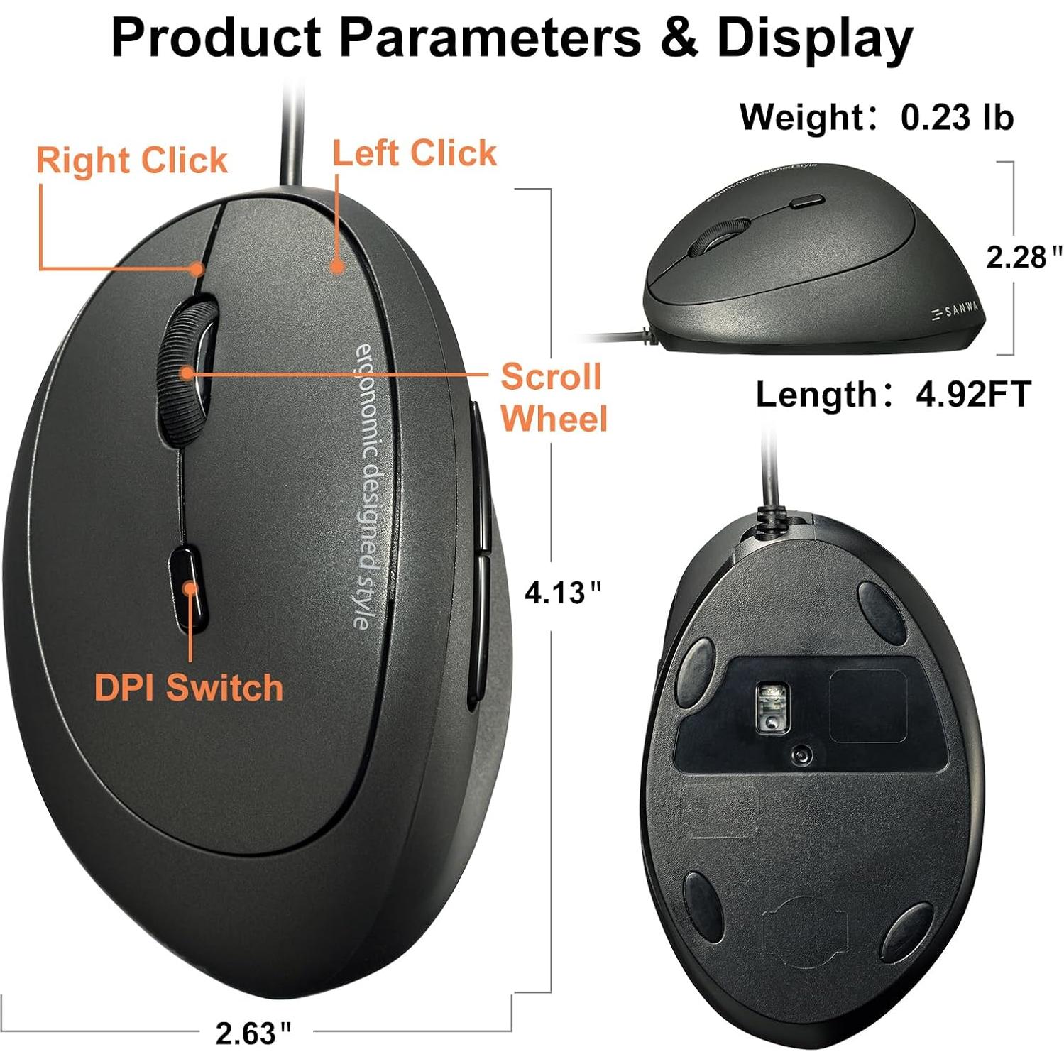 Ratón Ergonómico SANWA para Mano Izquierda 3200 DPI