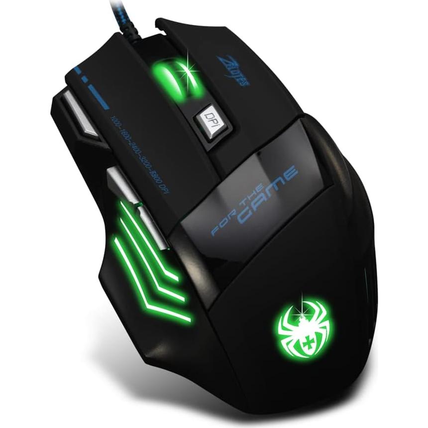 Mouse Gaming con Cable Zelotes T80, 7200 DPI, 7 Botones, LED