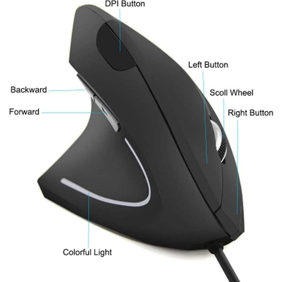 Ratón Vertical Ergonómico USB para Mano Izquierda Wendry 800/1200/1600 DPI