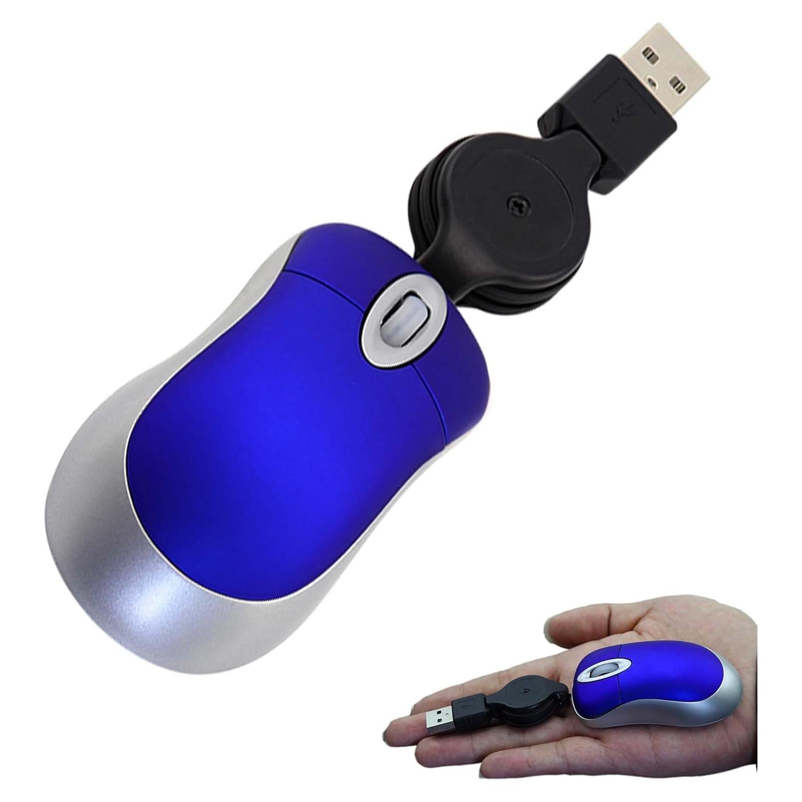 Ratón USB Mini Cableado Bebettor Azul 1600 DPI Retráctil