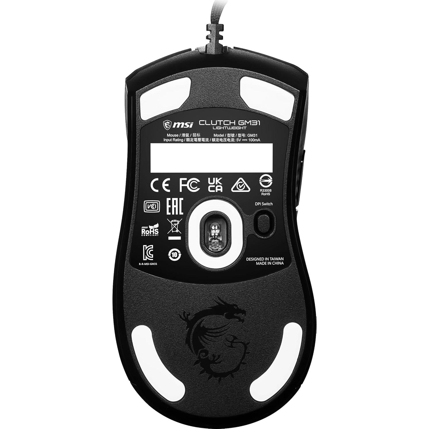 Ratón Gaming MSI Clutch GM31 Ligero 58g con Cable