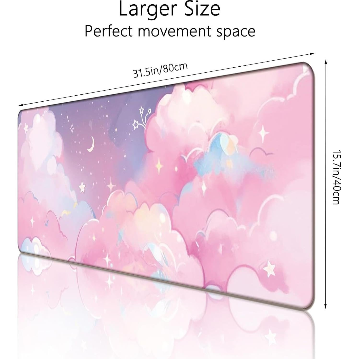 Alfombrilla de Ratón WFCYGL Nube Rosa Estrellas Grande 80x40cm