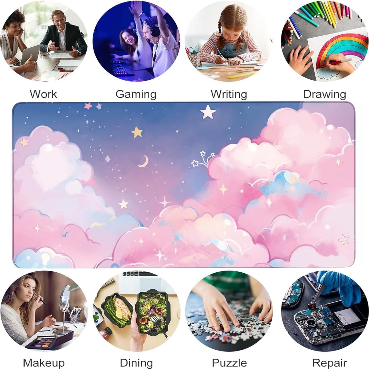 Alfombrilla de Ratón WFCYGL Nube Rosa Estrellas Grande 80x40cm