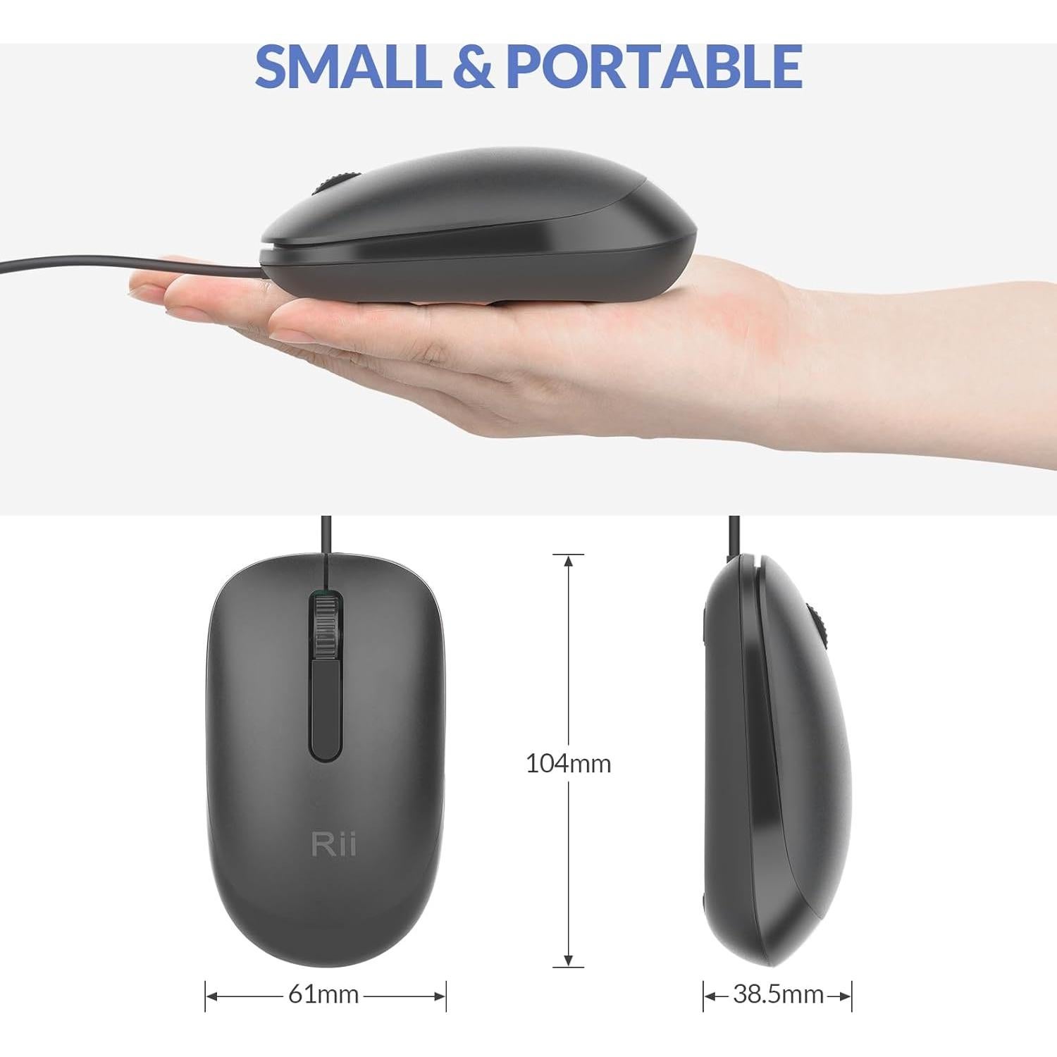 Ratón USB con Cable Rii 1200 DPI Compacto y Silencioso