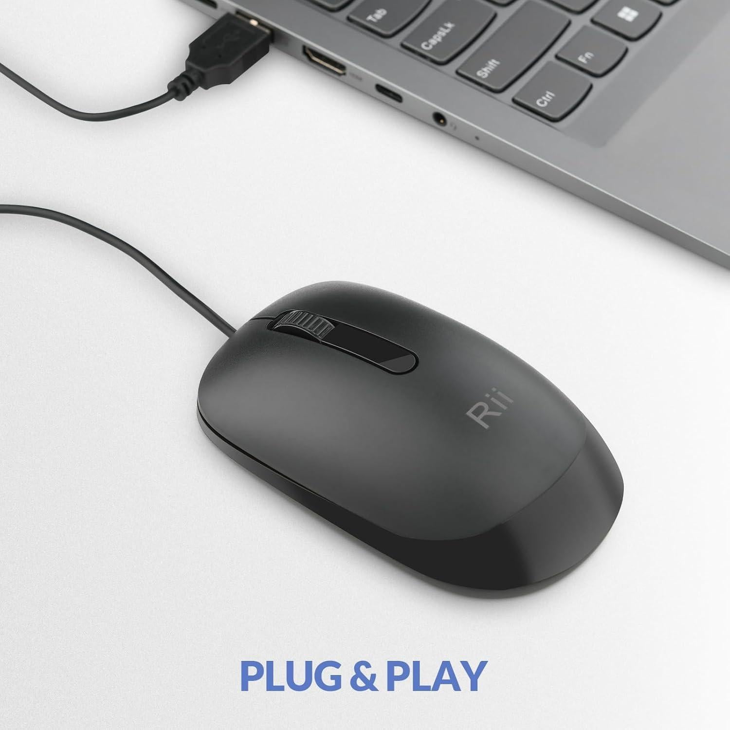 Ratón USB con Cable Rii 1200 DPI Compacto y Silencioso