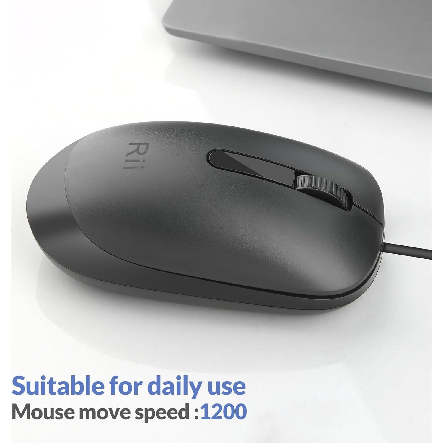 Ratón USB con Cable Rii 1200 DPI Compacto y Silencioso