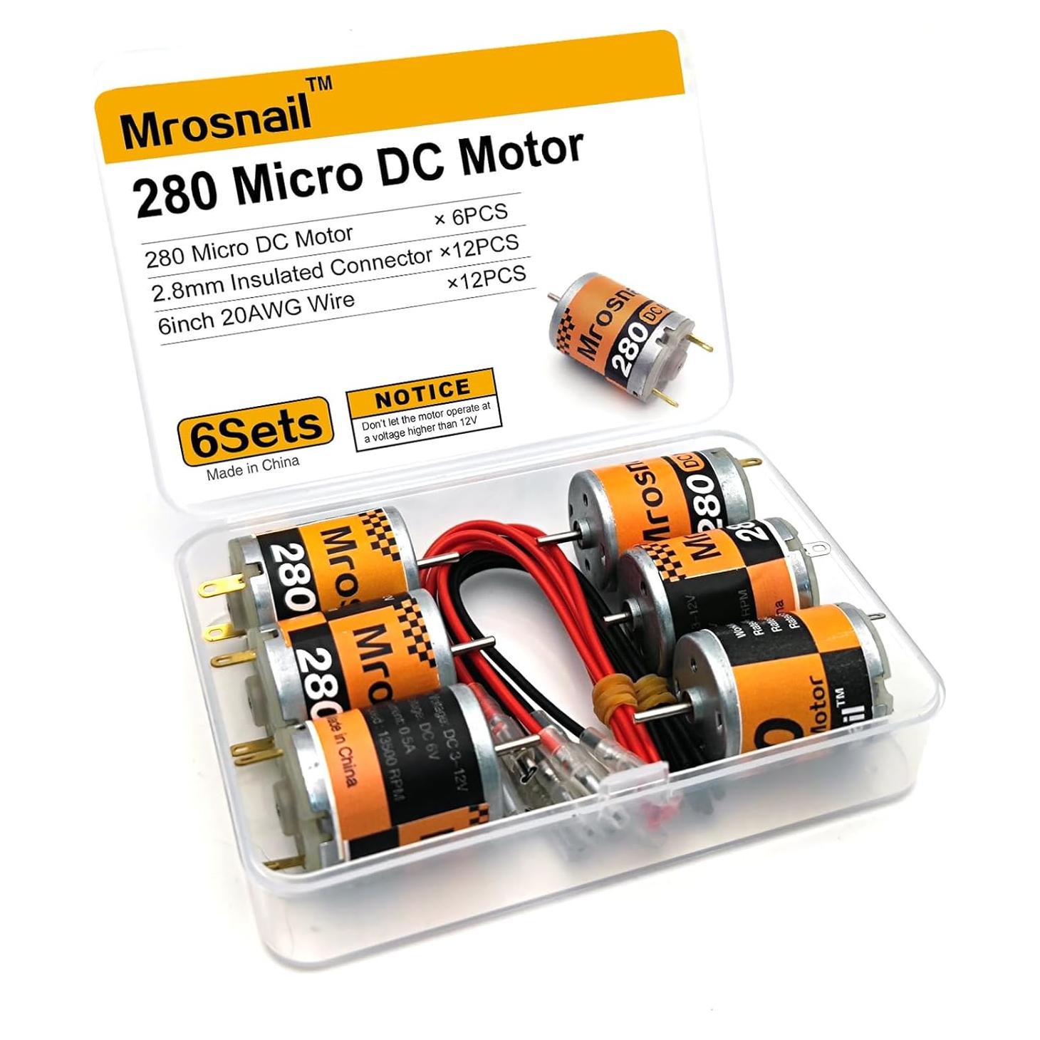 6 Motores DC Mini 280 Mrosnail 3V-12V 13500RPM 0.5A
